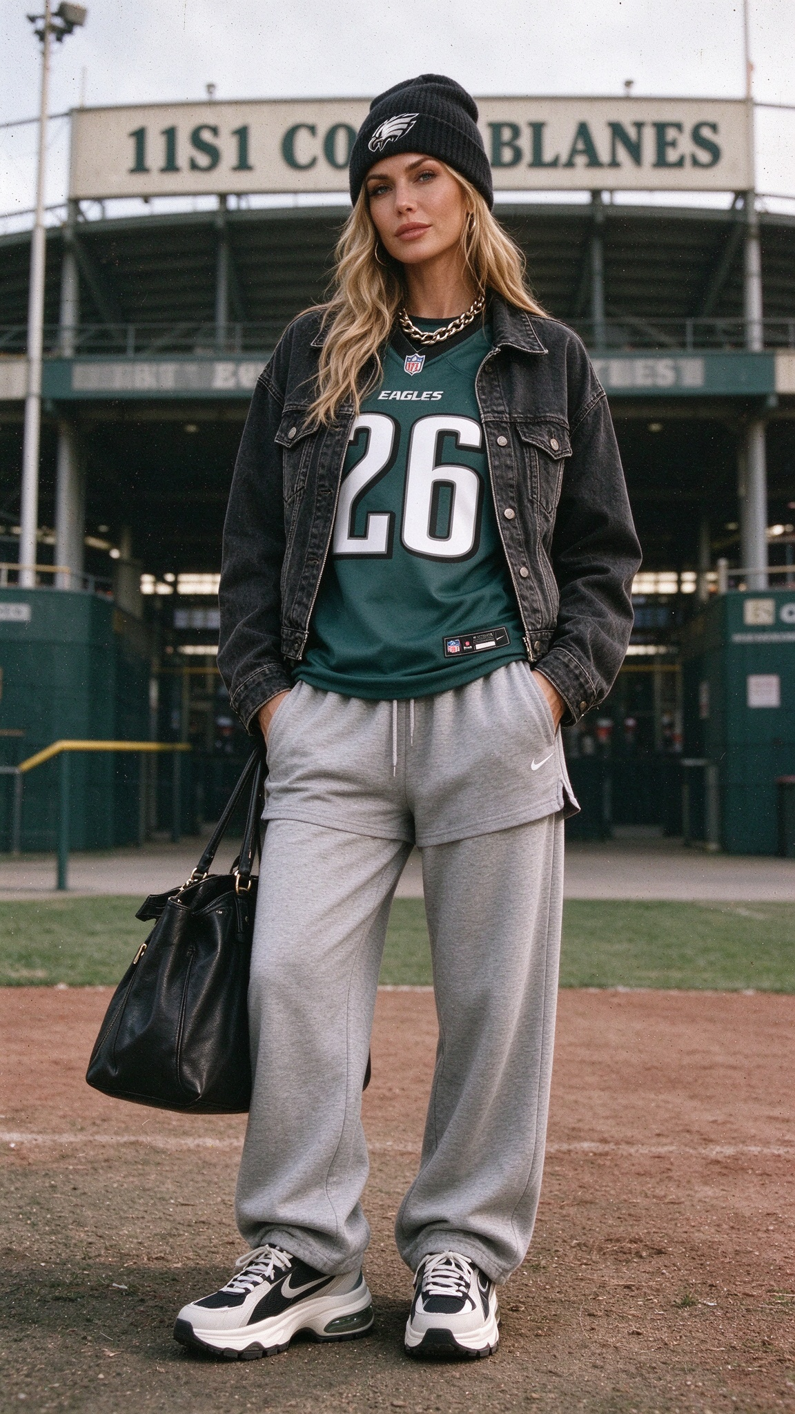Saquon Barkley #26 Philadelphia Eagles women dark green jersey outfit, Elite Fan Jersey