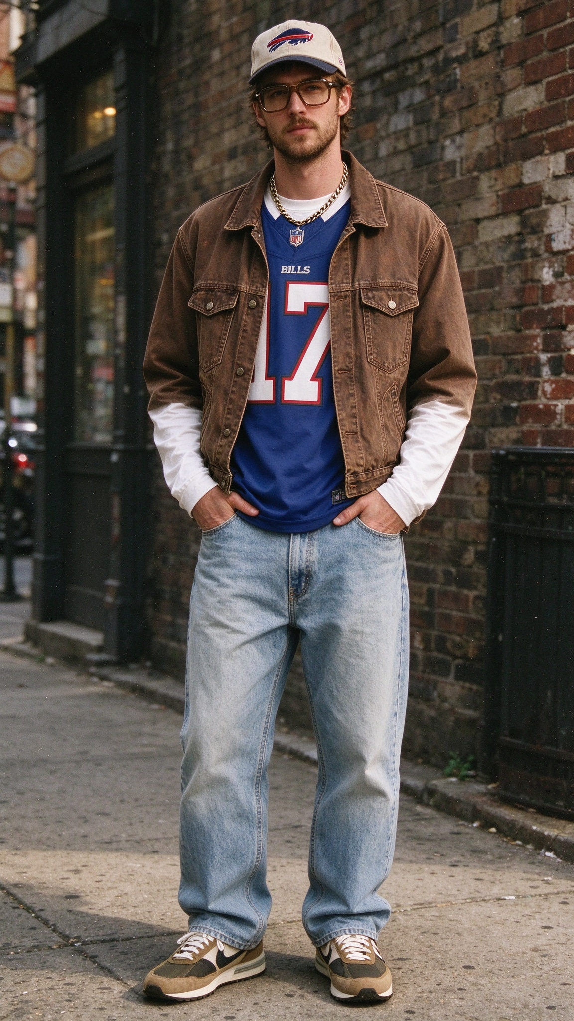 Josh Allen #17 Buffalo Bills men's blue home jersey street outfit, Elite Fan Jersey