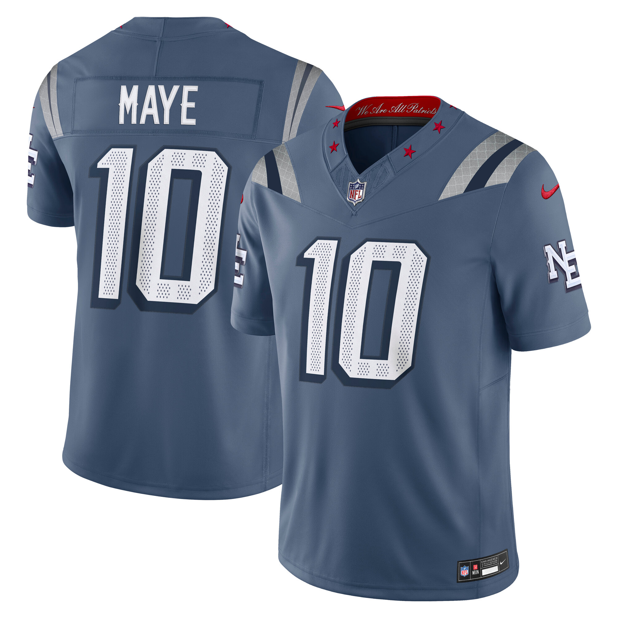 Storm Drake Maye New England Patriots Game Jersey Blue NFL Football Fan Wear