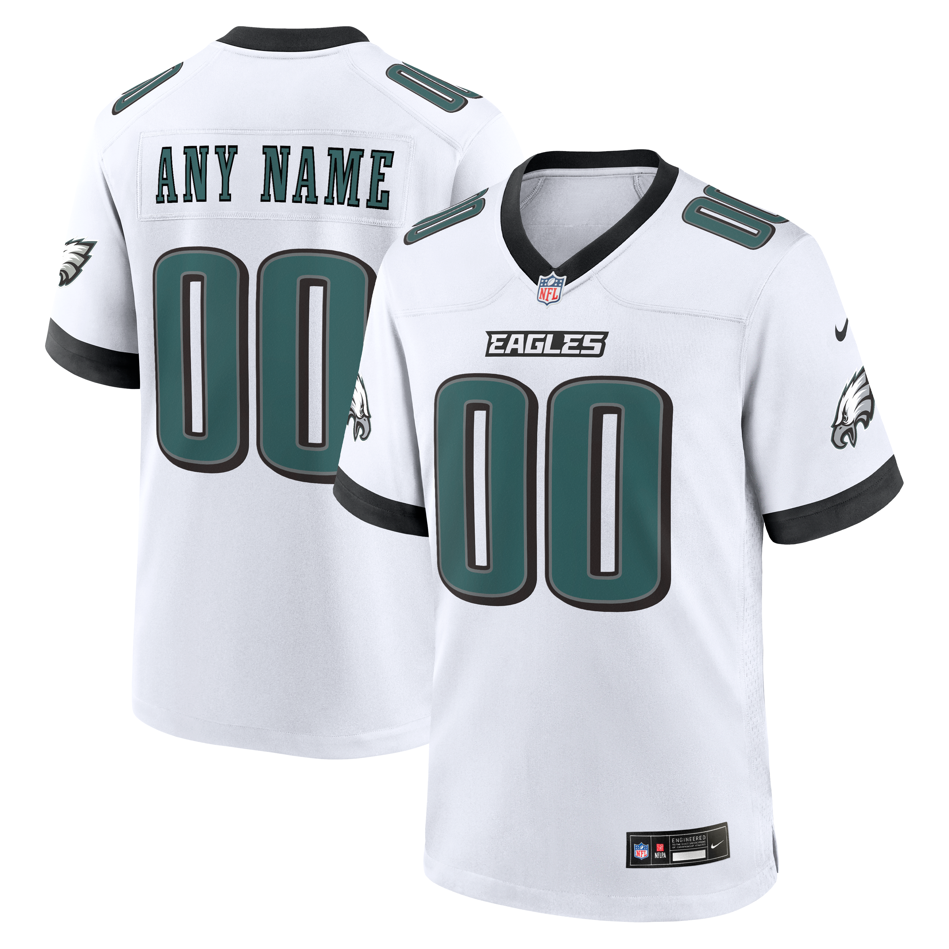 Philadelphia Eagles Game Jersey White NFL Football Fan Wear Custom Number