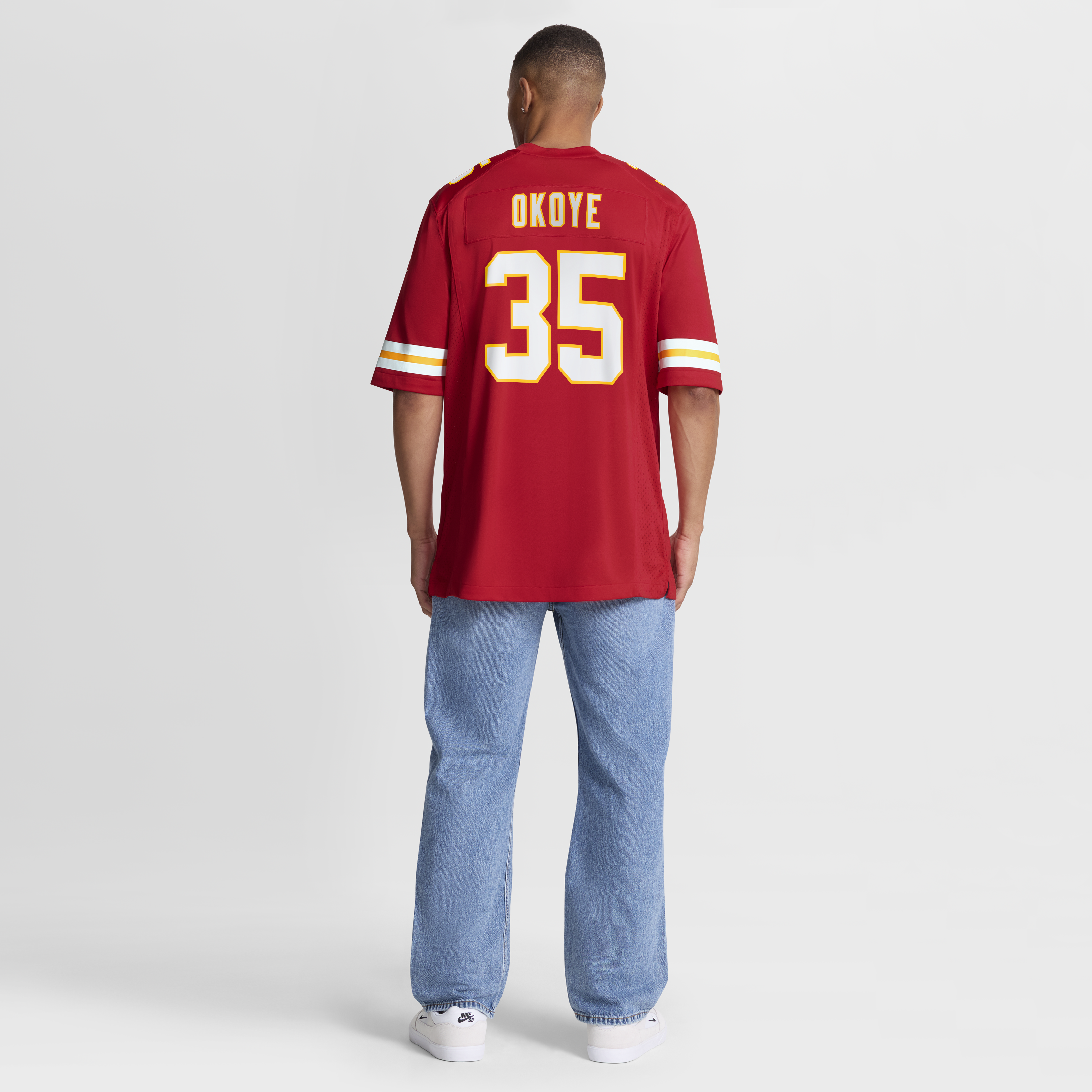 Christian Okoye Retired Kansas City Chiefs Player Jersey Red NFL Football Fan Wear Christian Okoye Retired