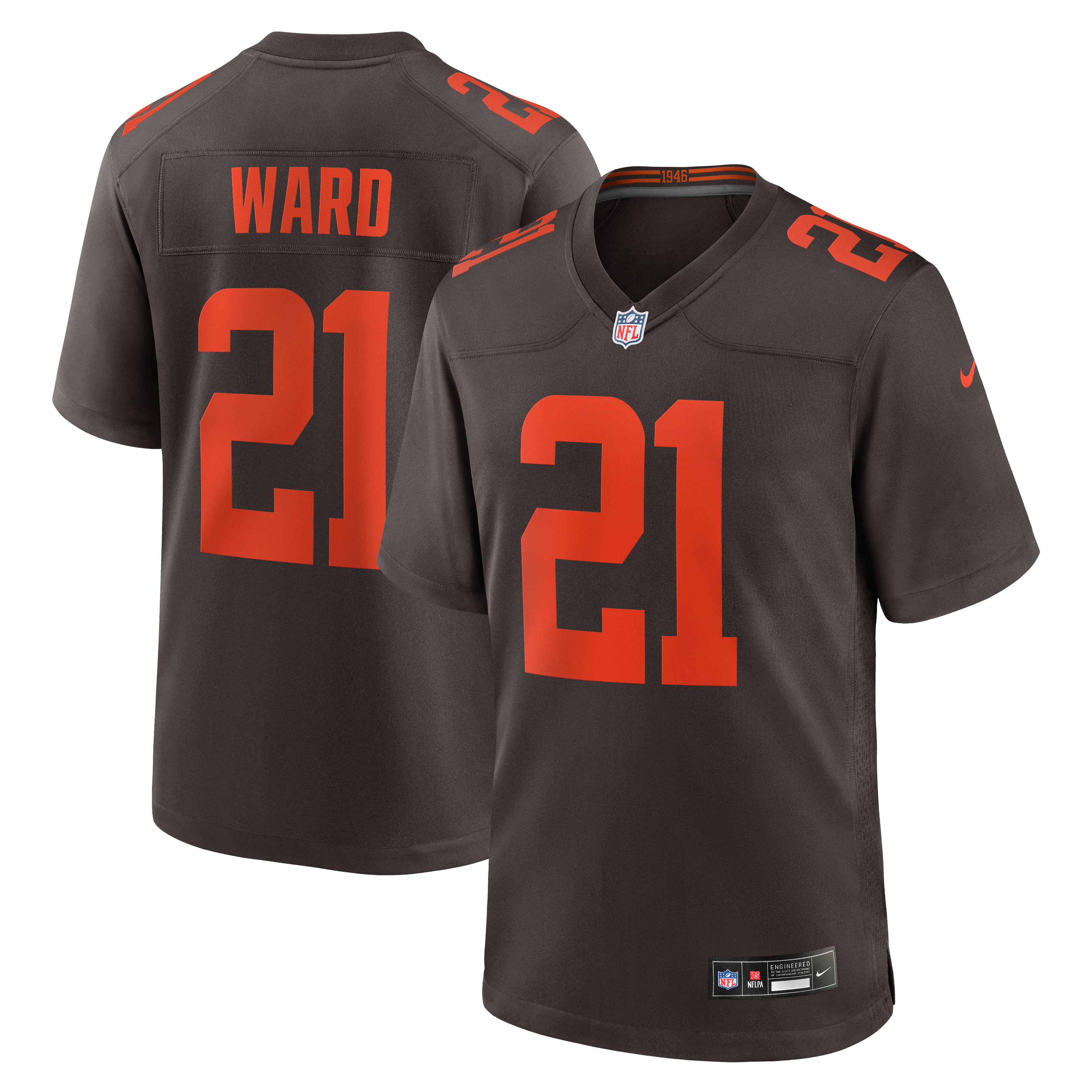 Denzel Ward Alpha Cleveland Browns Game Jersey Brown NFL Football Fan Wear