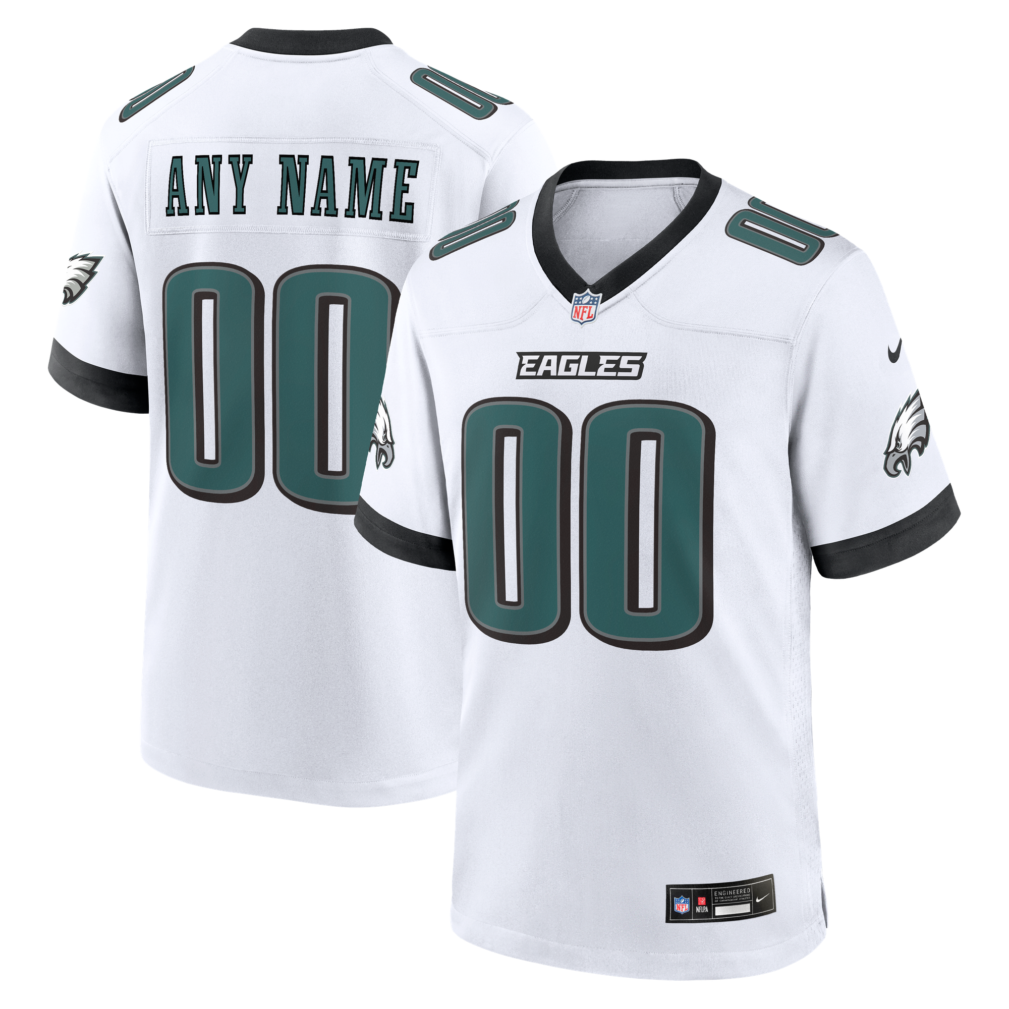Philadelphia Eagles Game Jersey White NFL Football Fan Wear Custom Number