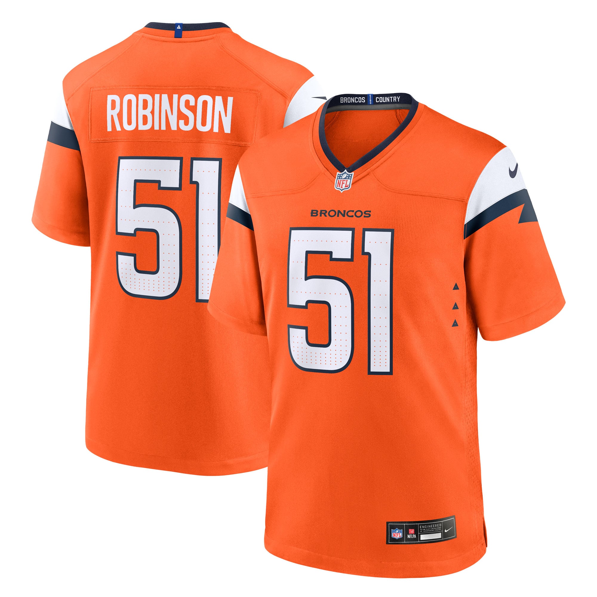 Que Robinson Denver Broncos Game Jersey Orange NFL Football Fan Wear