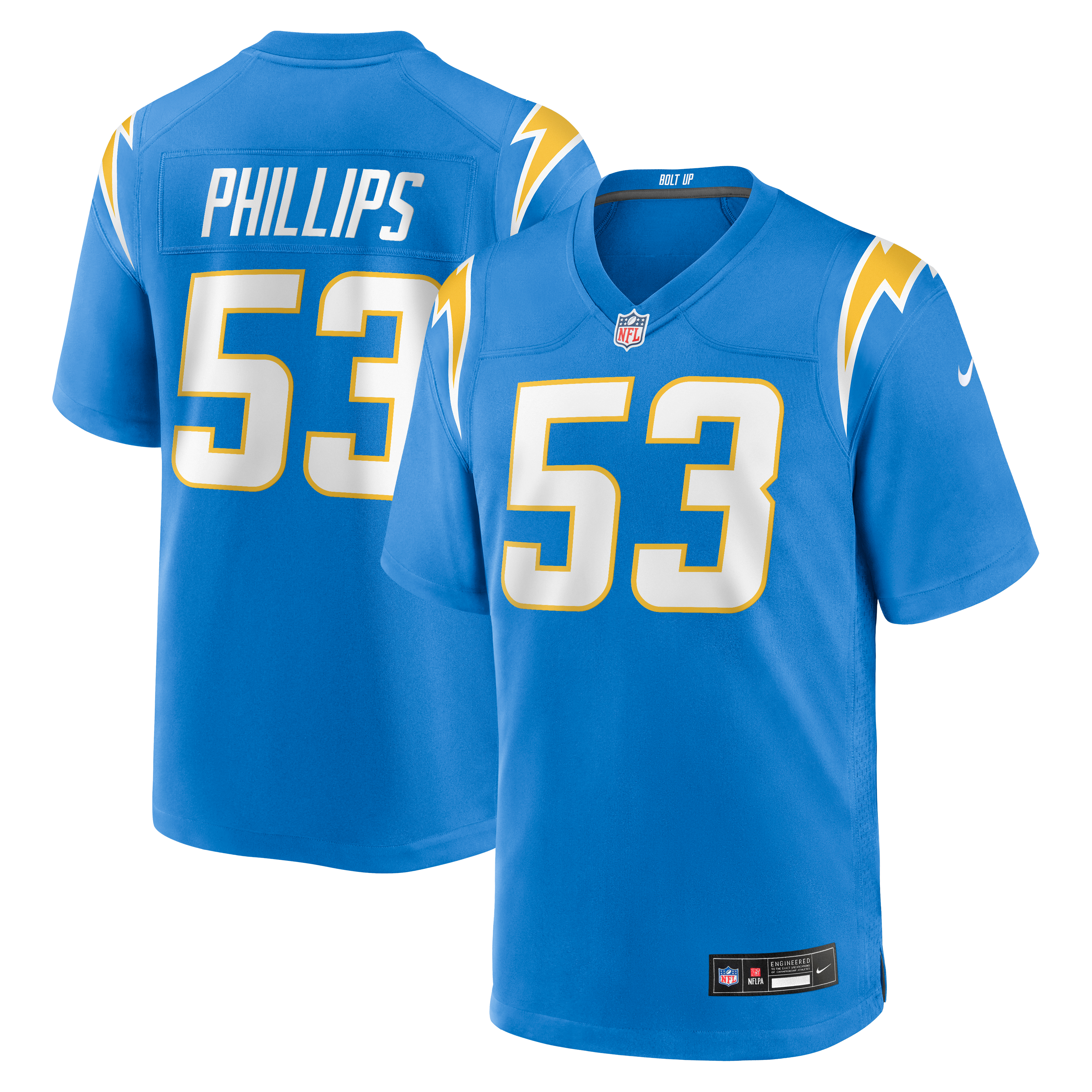 Del'Shawn Phillips Los Angeles Chargers Game Jersey Powder Blue NFL Football Fan Wear