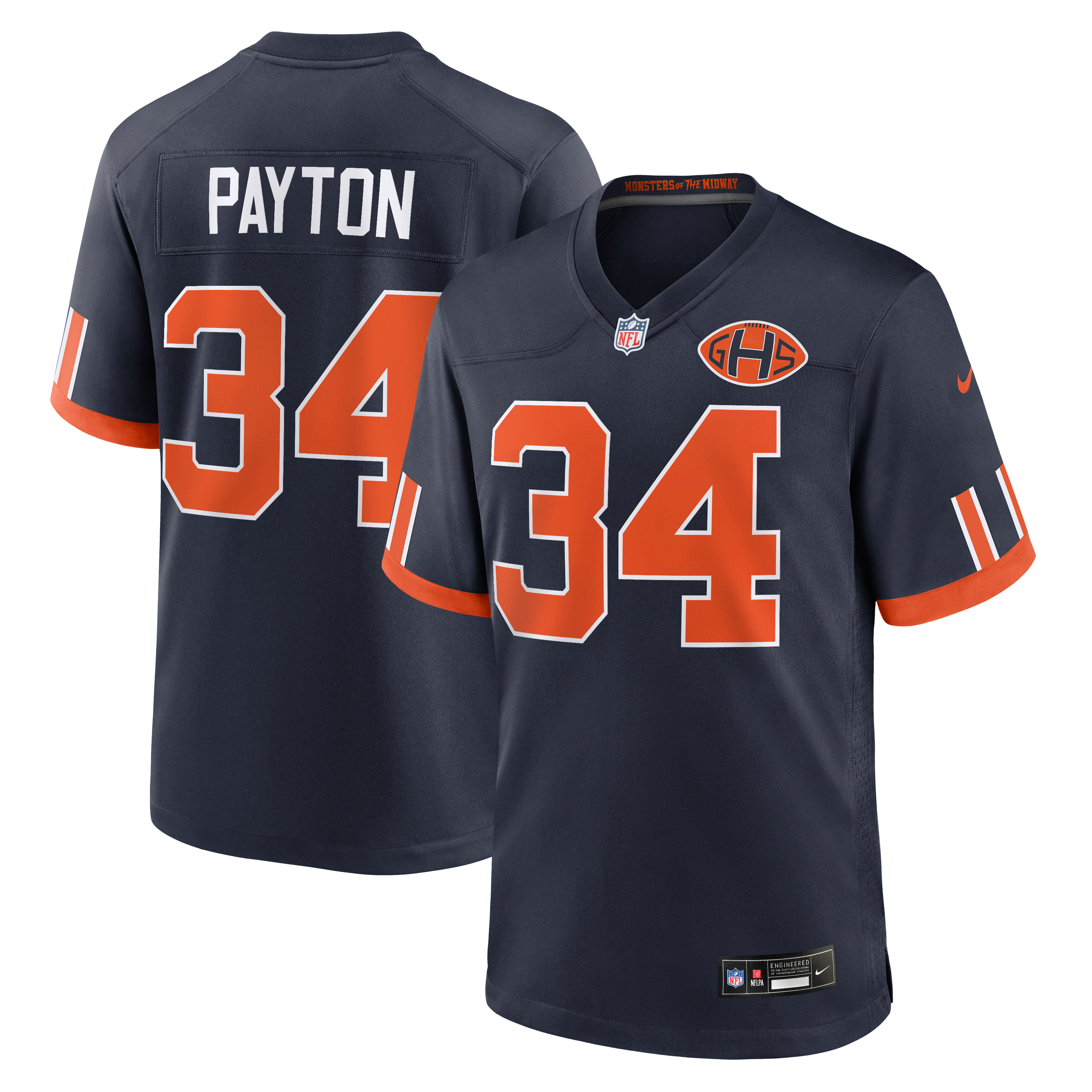 Walter Payton Chicago Bears Game Jersey Navy NFL Football Fan Wear Walter Payton