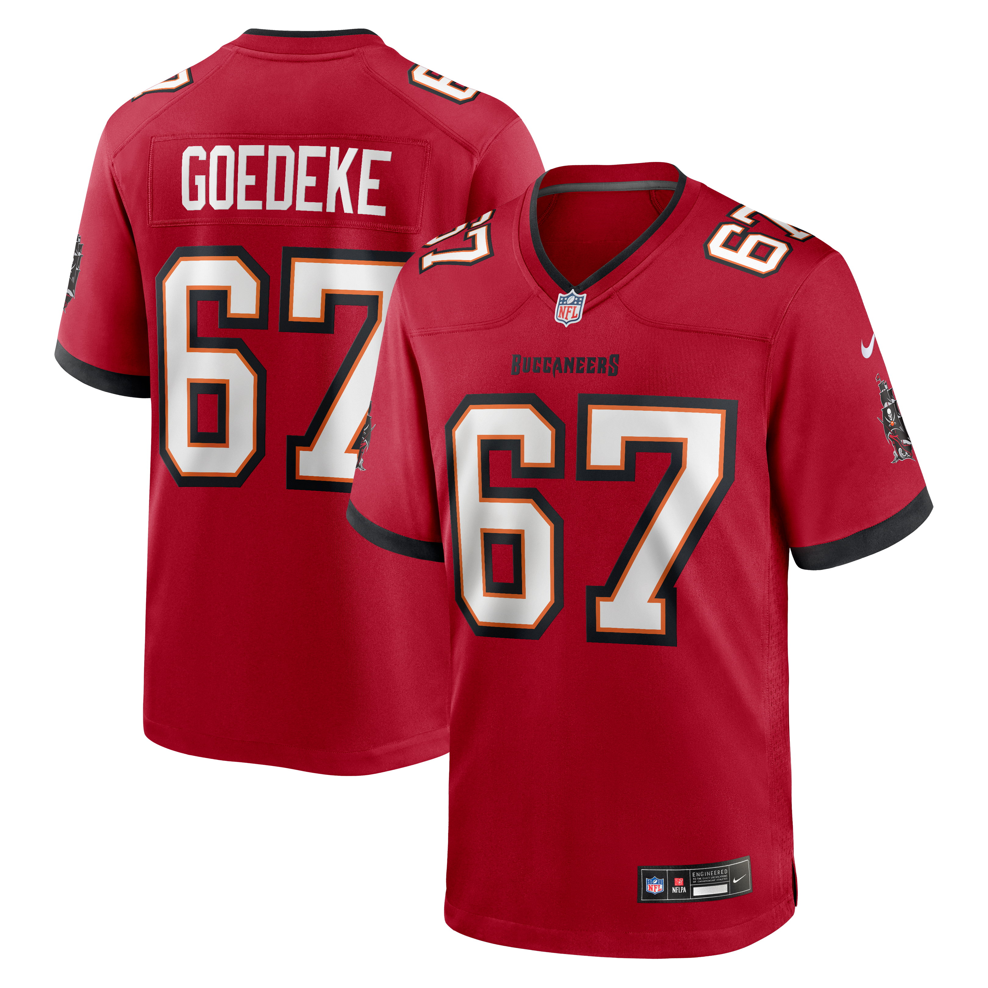 Luke Goedeke Tampa Bay Buccaneers Player Jersey Red NFL Football Fan Wear