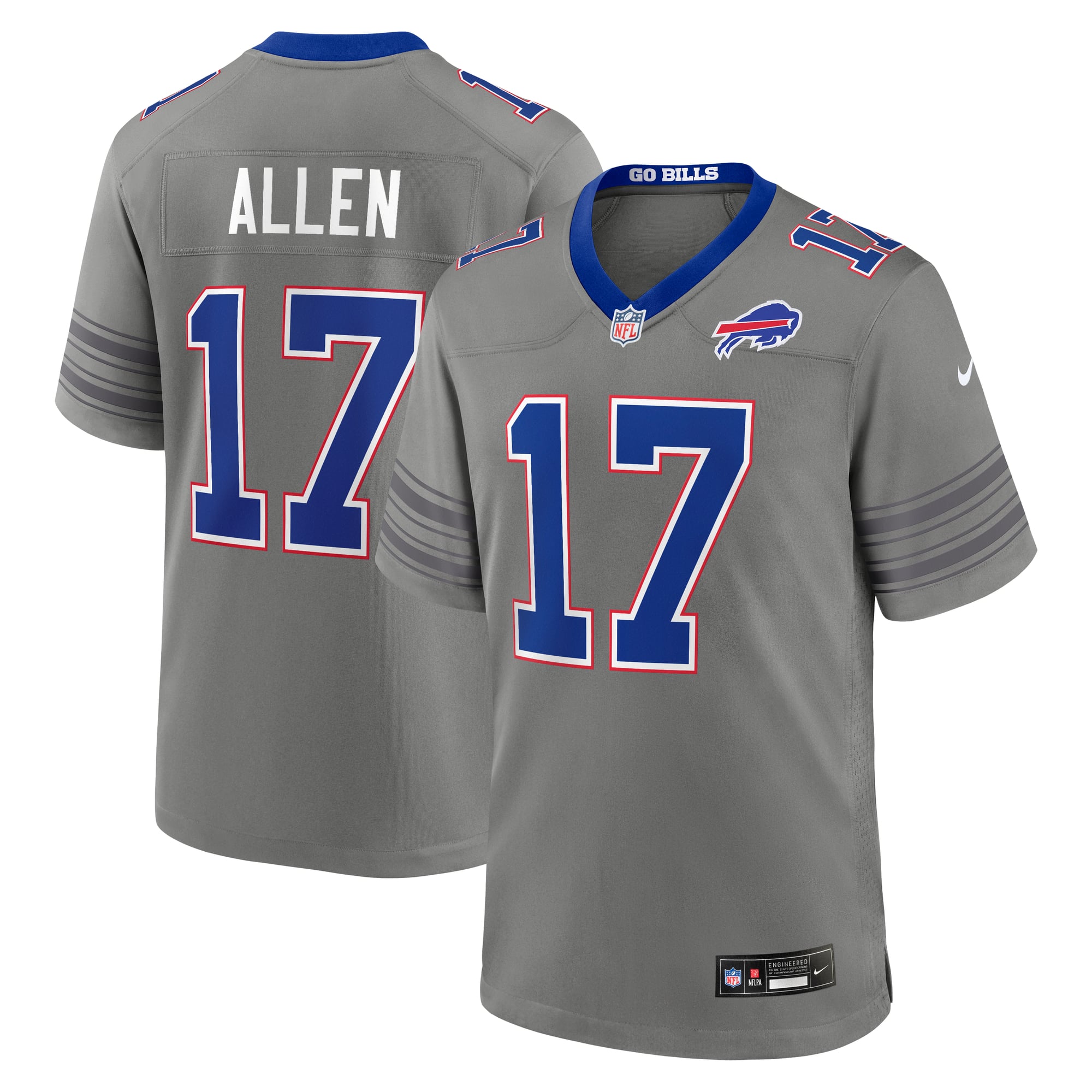 Josh Allen Buffalo Bills Game Jersey Gray NFL Football Fan Wear Josh Allen