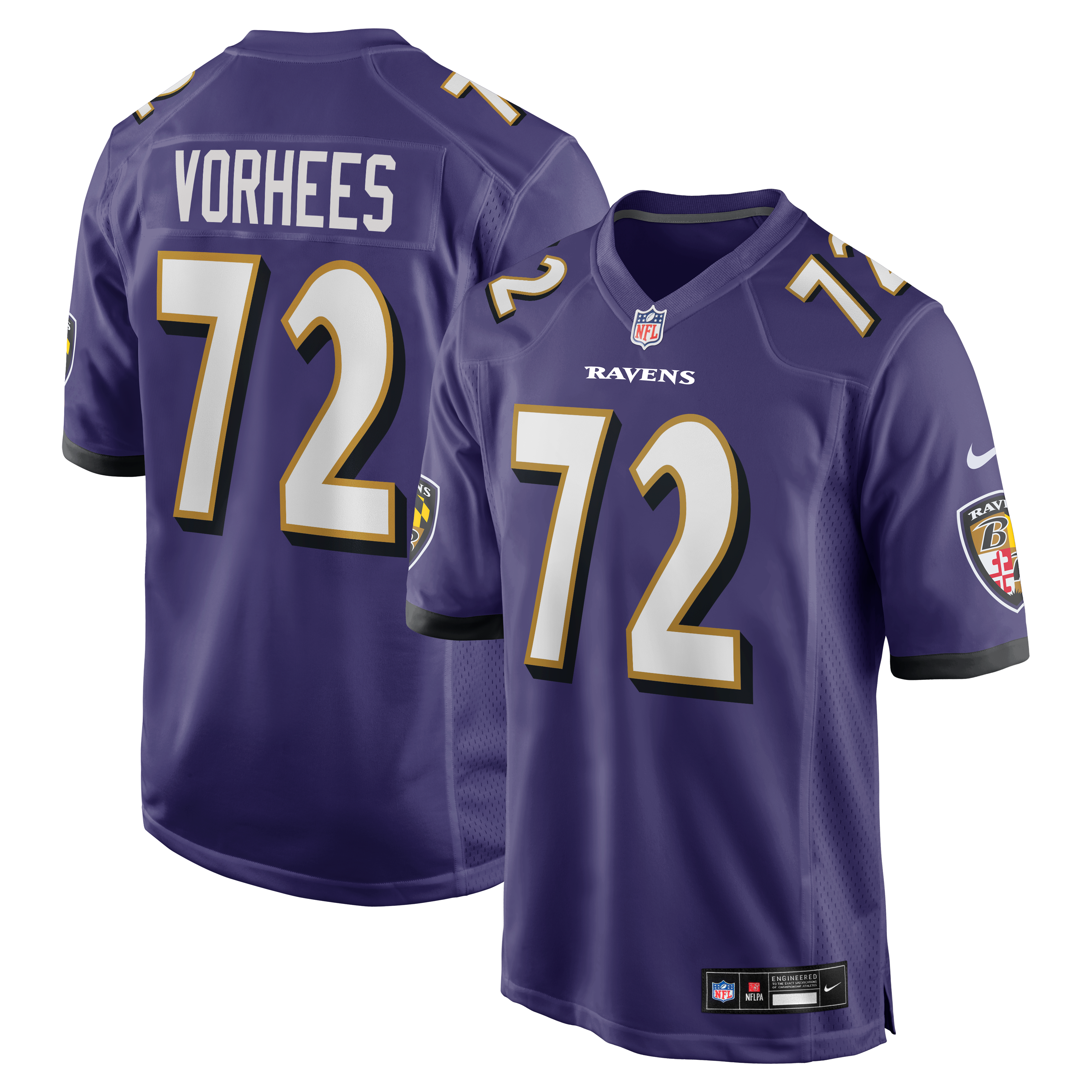 Andrew Vorhees Baltimore Ravens Game Jersey Purple NFL Football Fan Wear