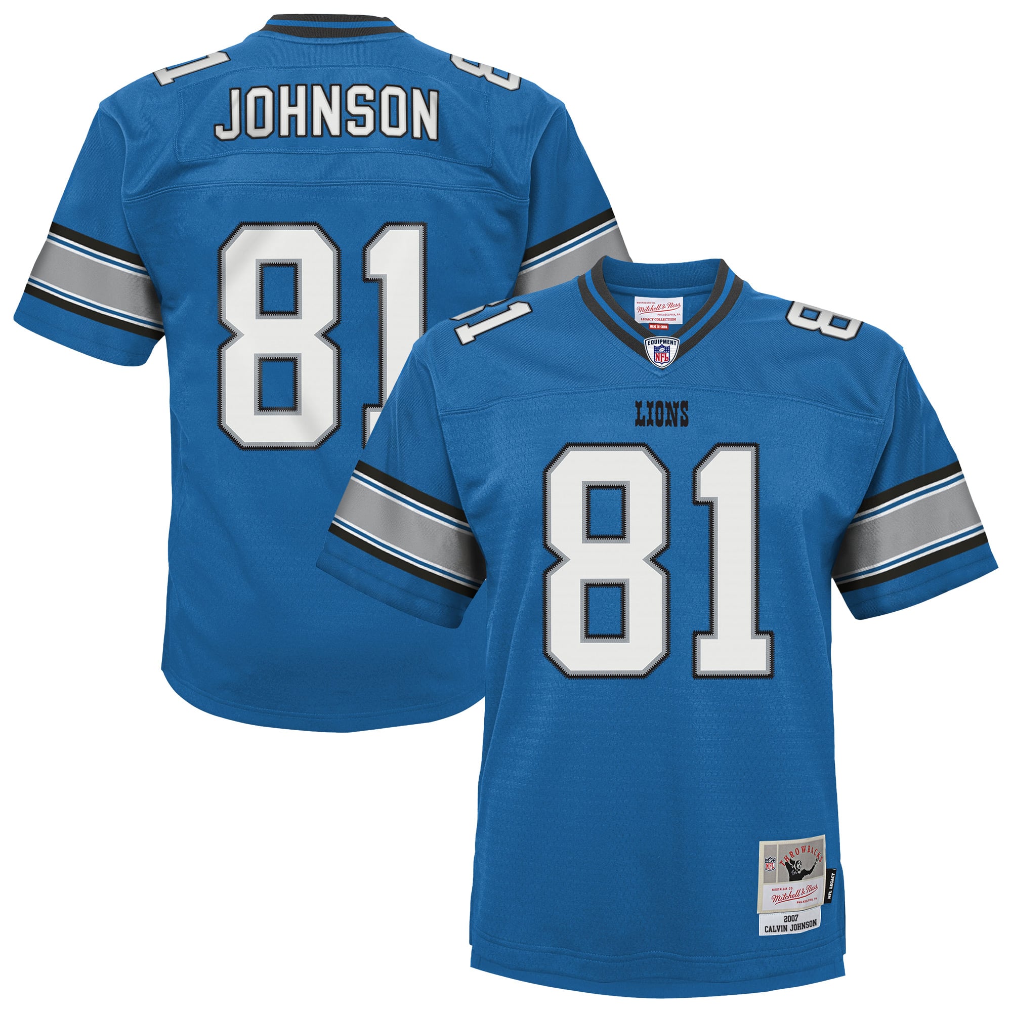 Calvin Johnson Mitchell Detroit Lions Replica Jersey Blue NFL Football Fan Wear