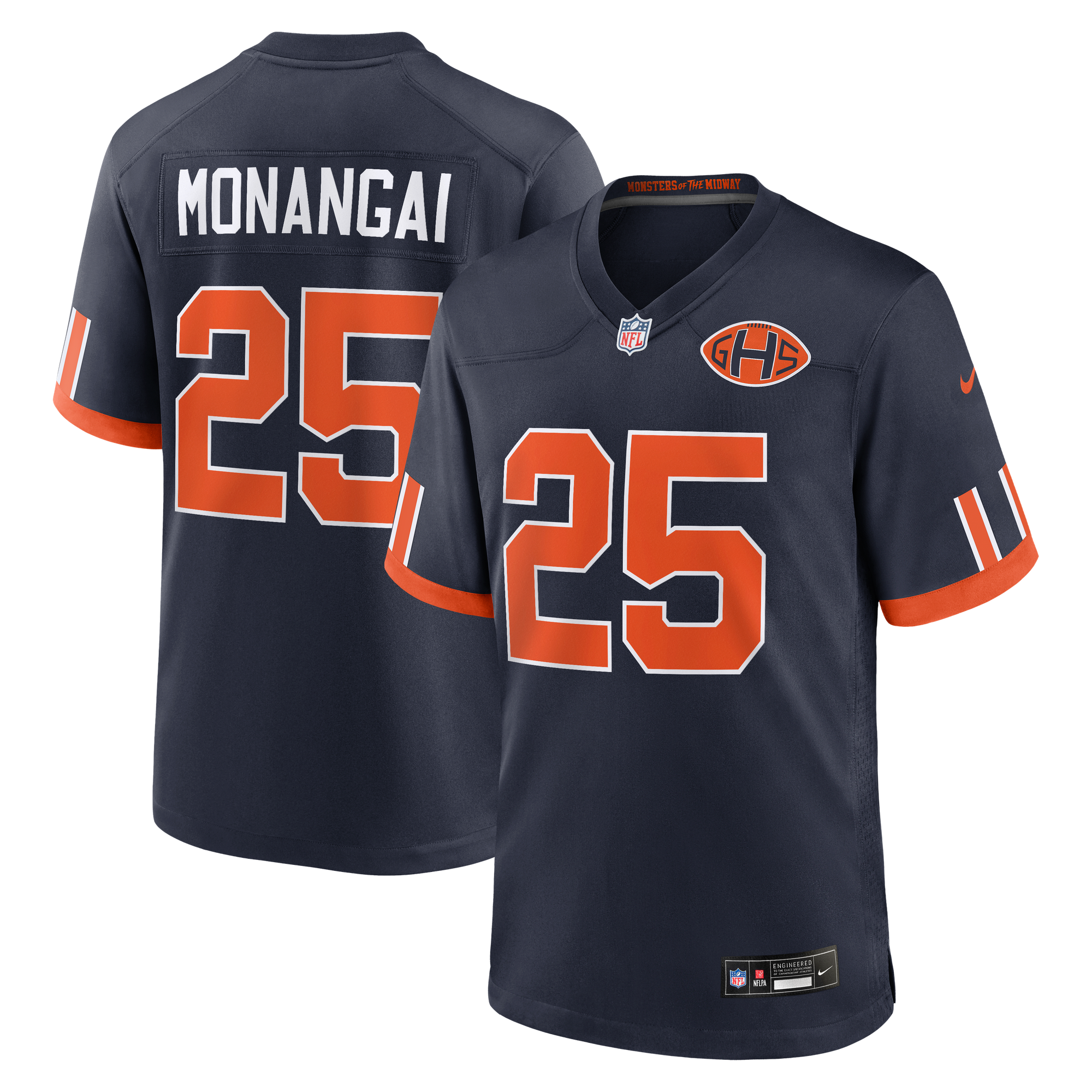 Kyle Monangai Chicago Bears Game Jersey Navy NFL Football Fan Wear Kyle Monangai