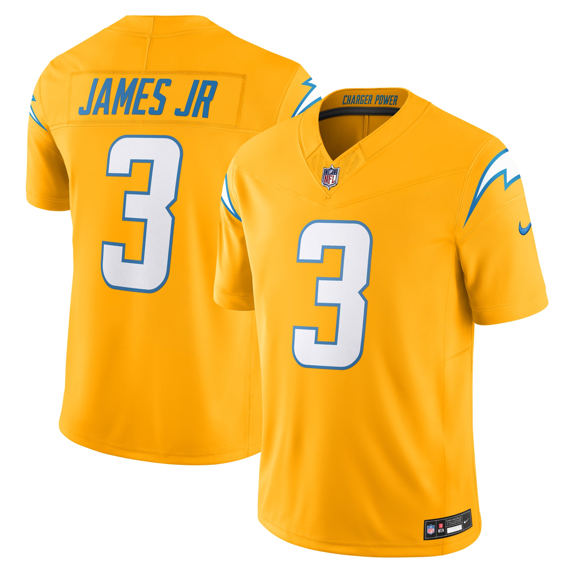 Charger Power Derwin Los Angeles Chargers Alternate Jersey Gold NFL Football Fan Wear Charger Power Derwin