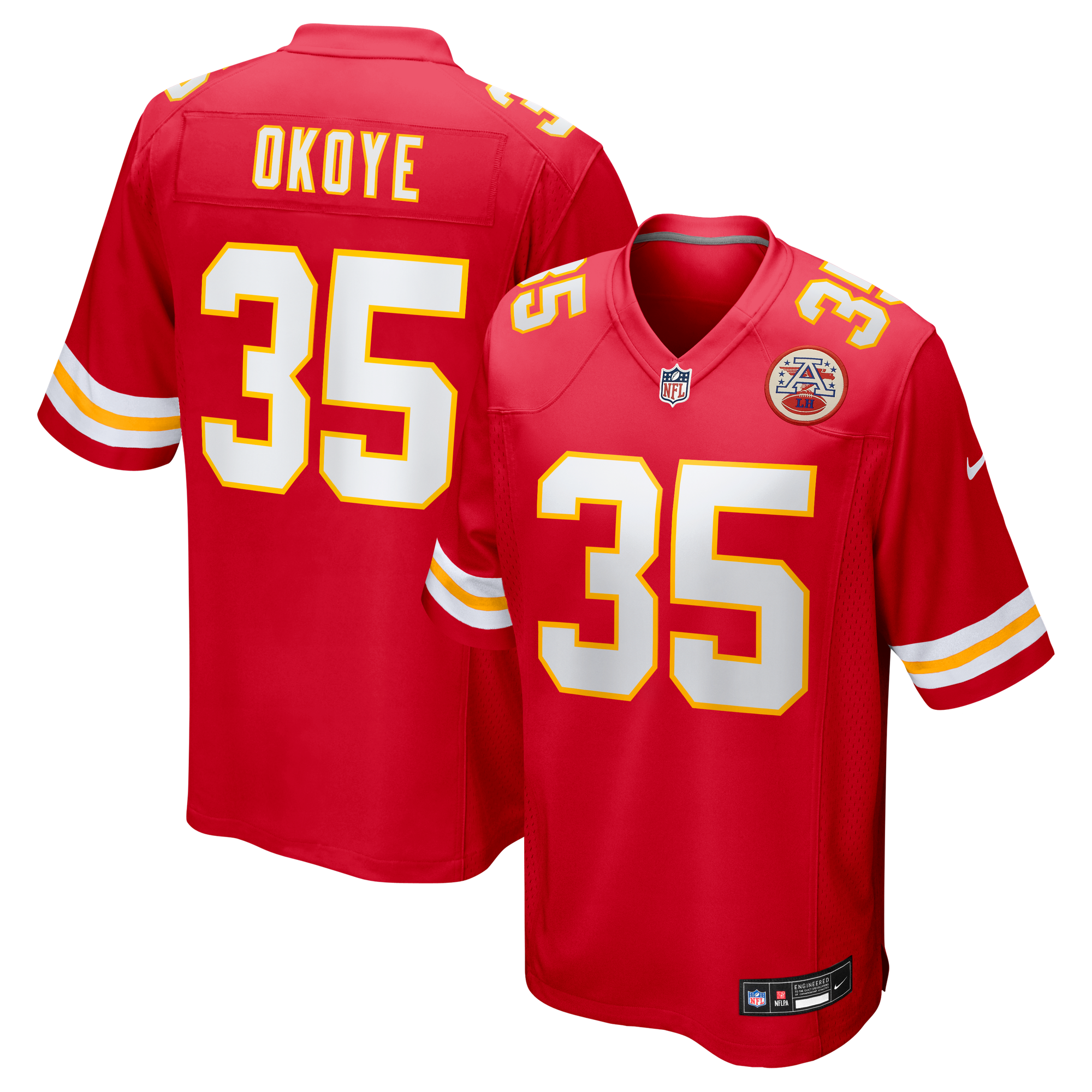 Retired Christian Okoye Kansas City Chiefs Player Jersey Red NFL Football Fan Wear Retired Christian Okoye