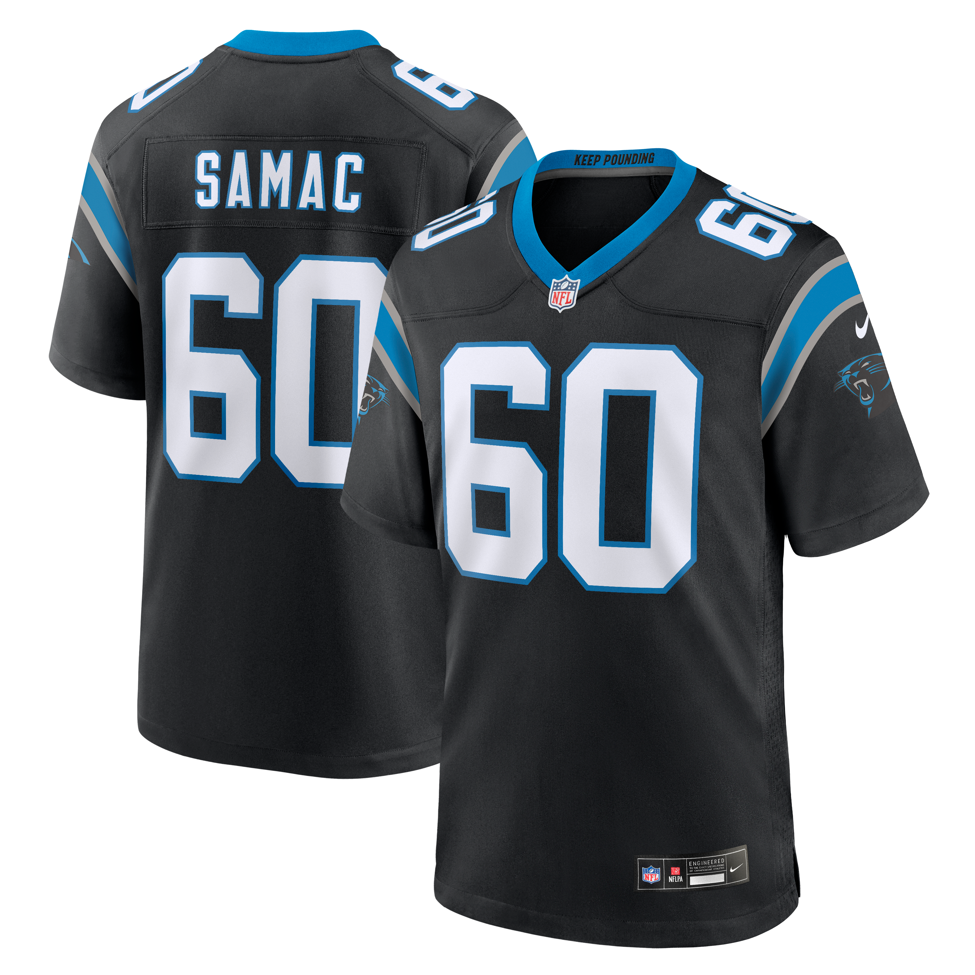 Nick Samac Carolina Panthers Game Jersey Black NFL Football Fan Wear Nick Samac