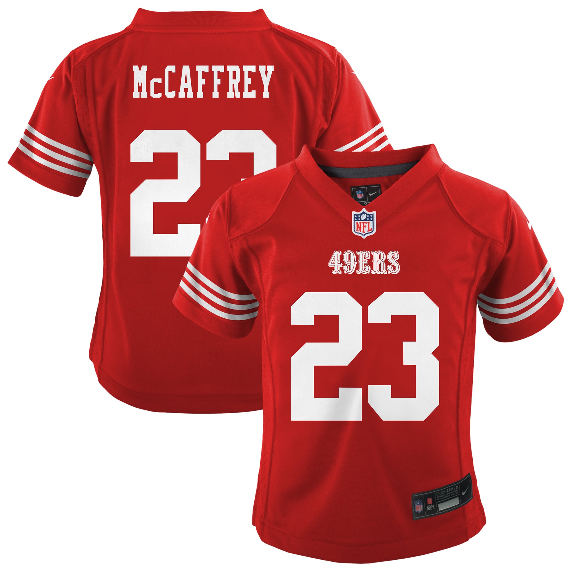 American Christian McCaffrey San Francisco 49ers Player Jersey Scarlet NFL Football Fan Wear