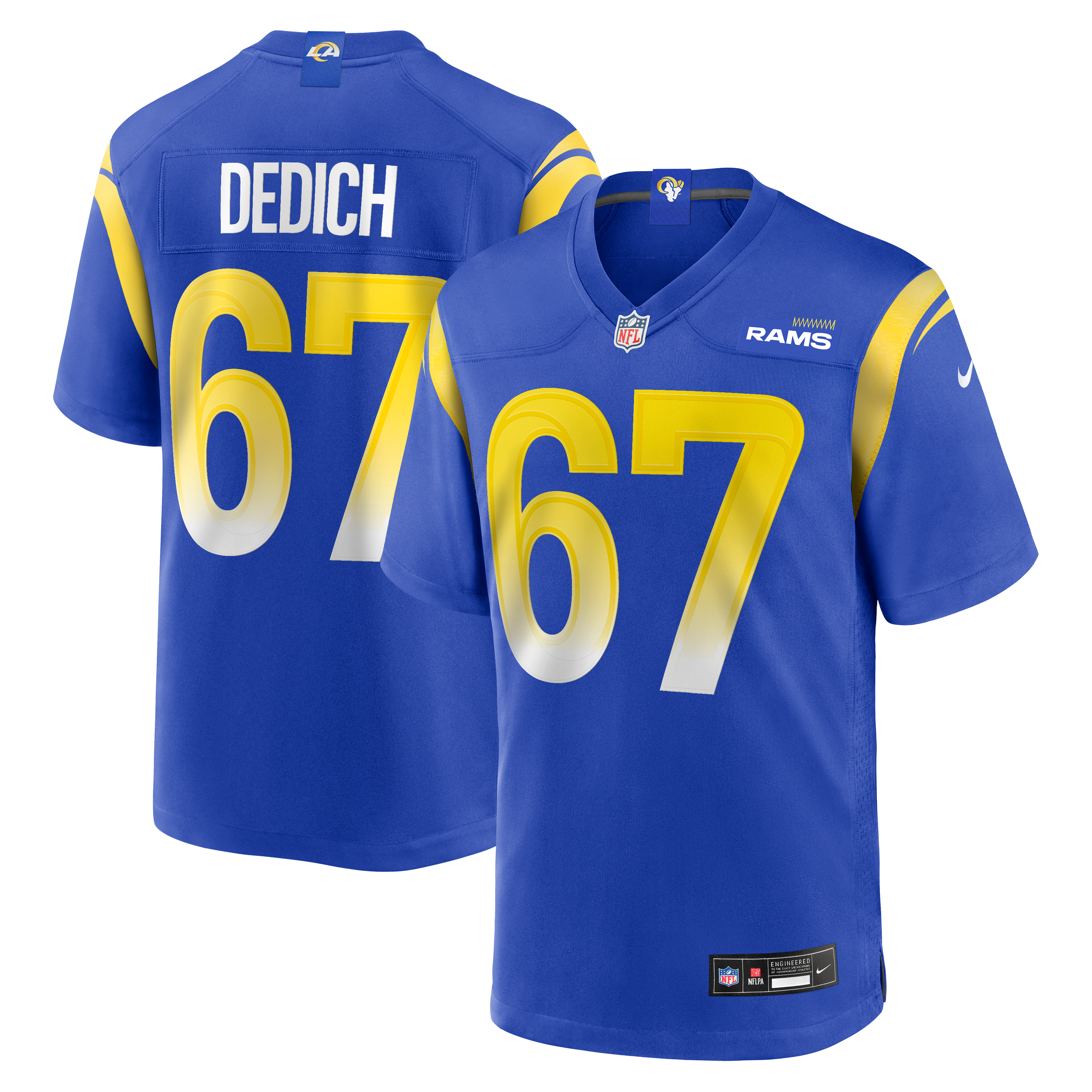 Justin Dedich Los Angeles Rams Game Jersey Royal NFL Football Fan Wear Justin Dedich