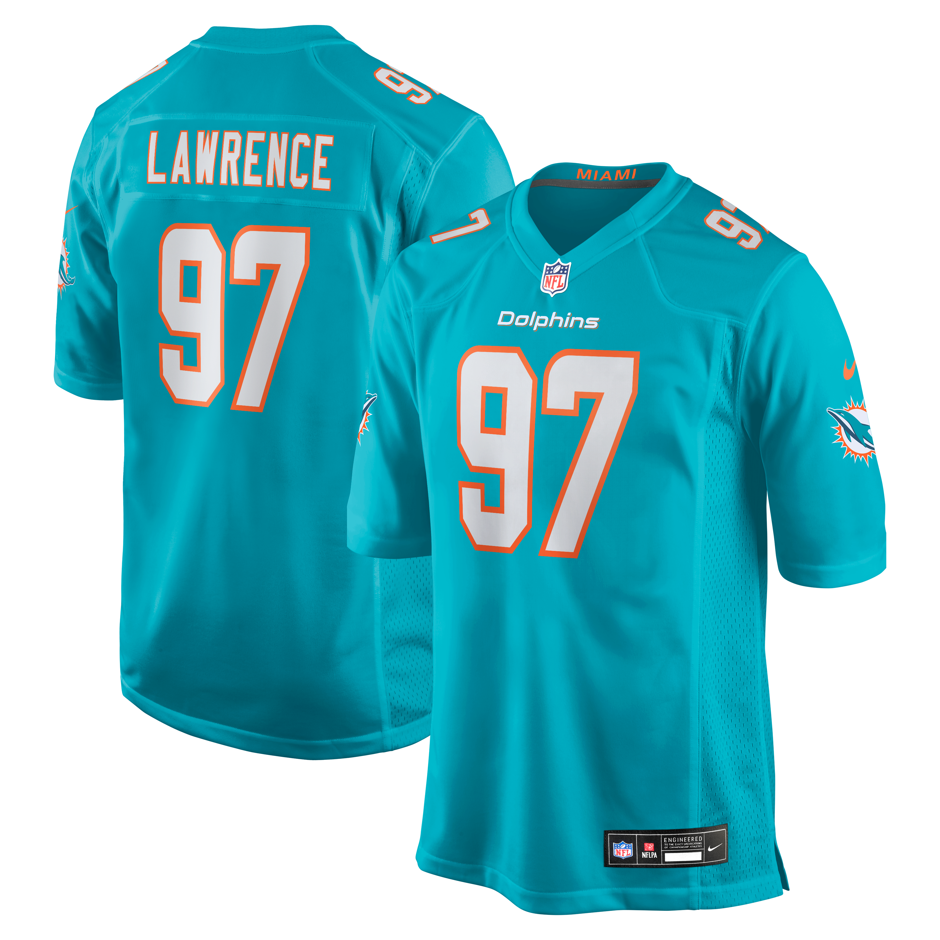 Rashard Lawrence Miami Dolphins Game Jersey Aqua NFL Football Fan Wear
