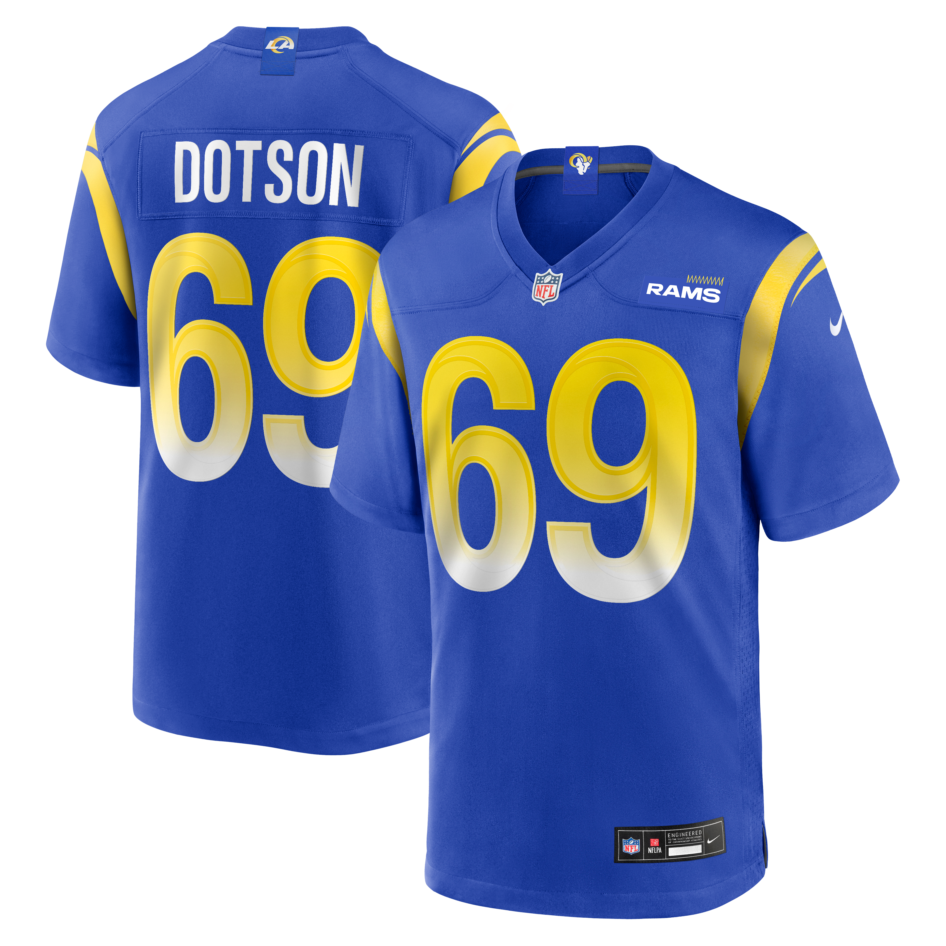 Kevin Dotson Los Angeles Rams Game Jersey Royal NFL Football Fan Wear Kevin Dotson
