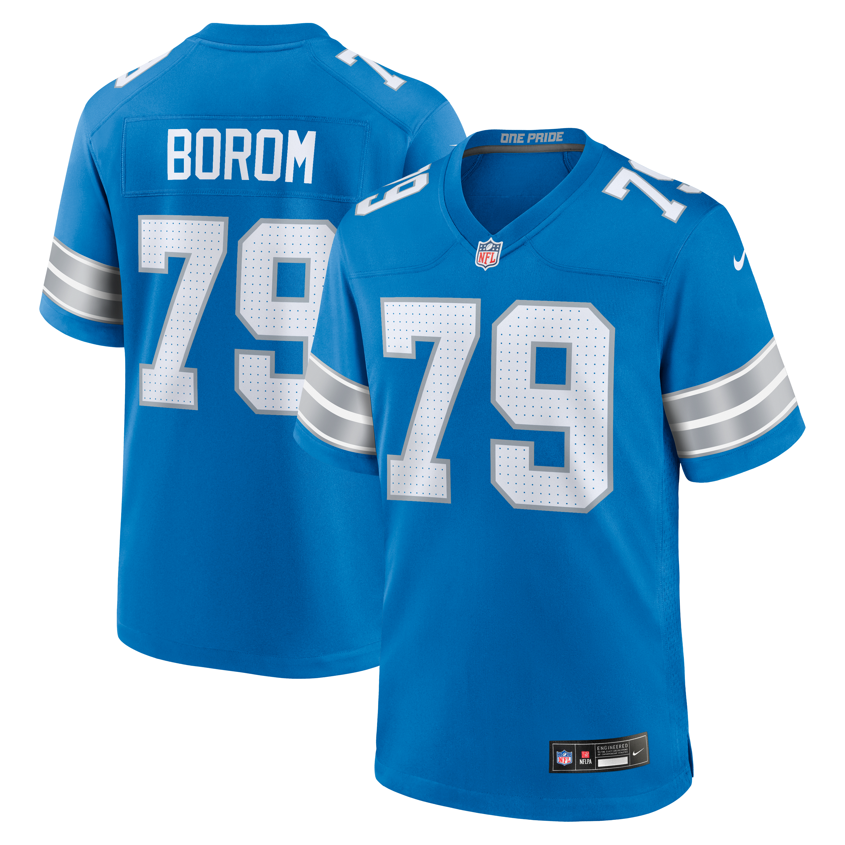 Larry Borom Detroit Lions Game Jersey Blue NFL Football Fan Wear