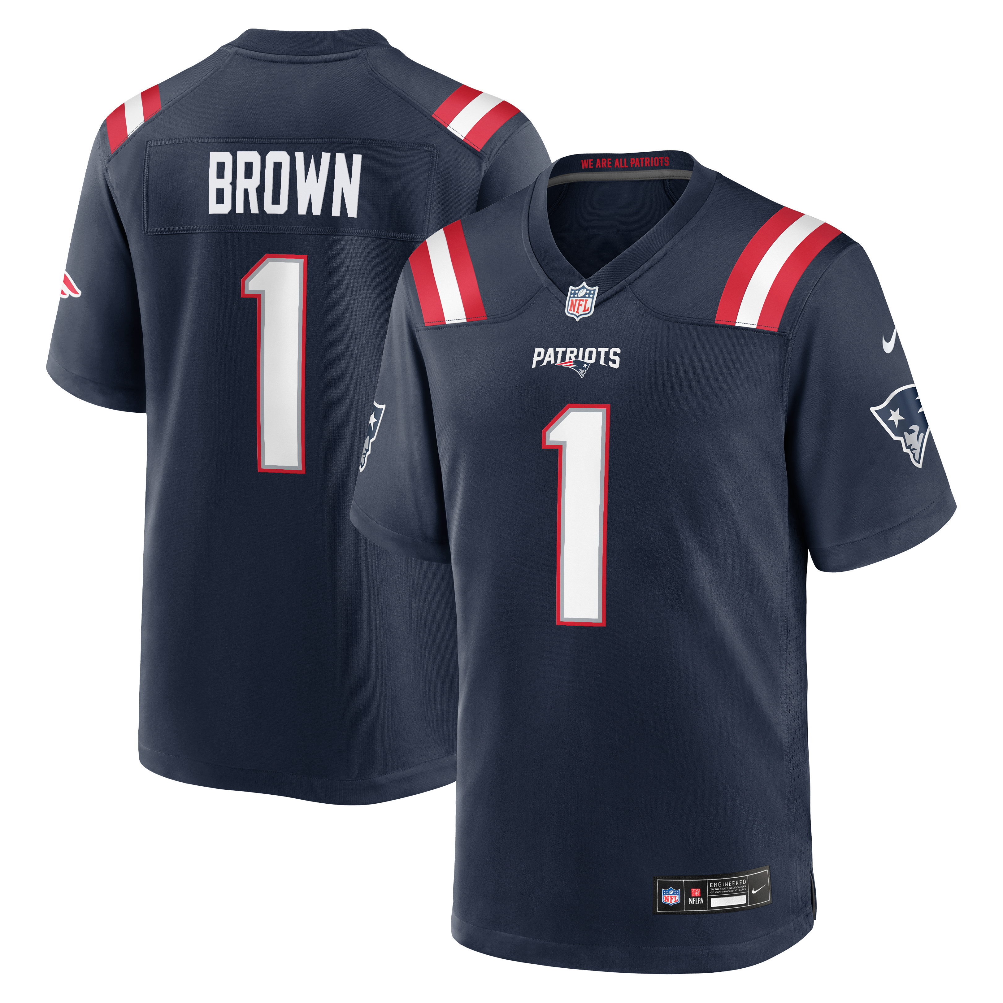 AJ Brown New England Patriots Game Jersey Brown NFL Football Fan Wear
