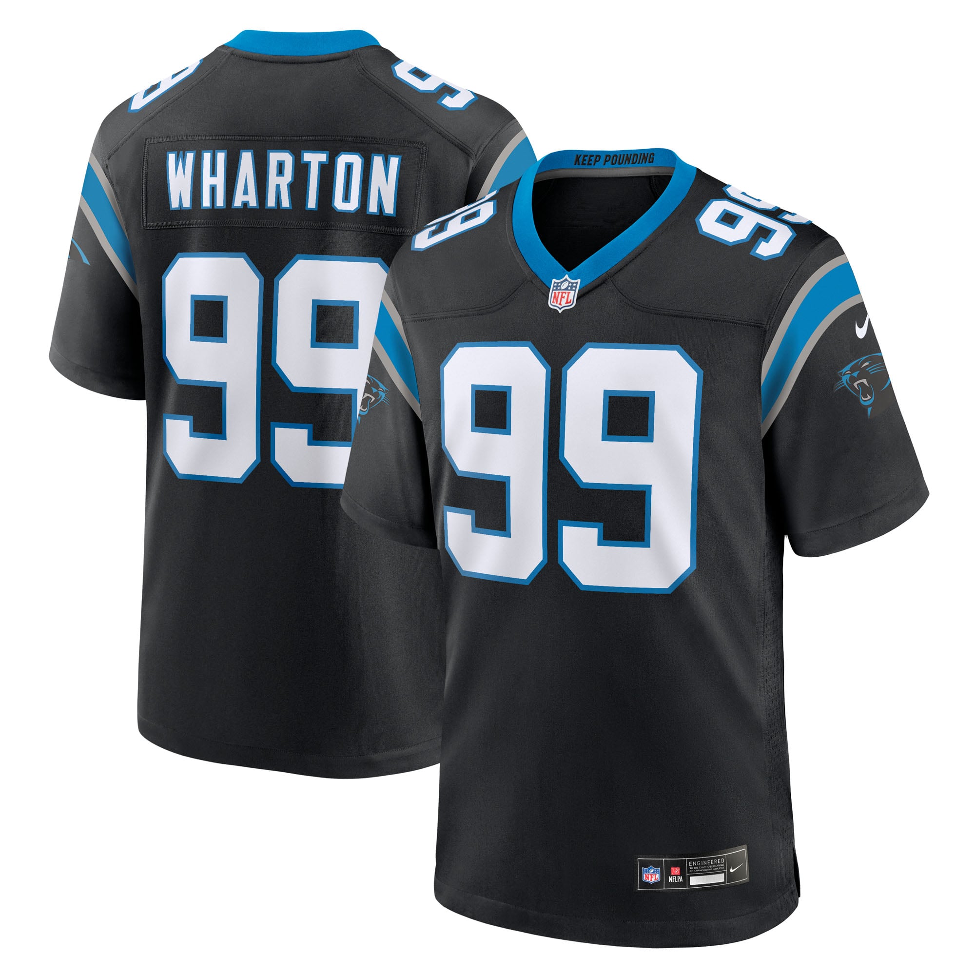Tershawn Wharton Carolina Panthers Game Jersey Black NFL Football Fan Wear Tershawn Wharton