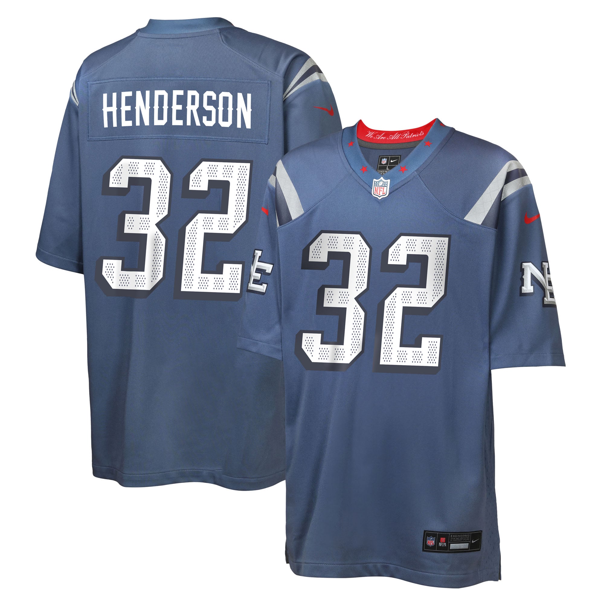 TreVeyon Henderson New England Patriots Game Jersey Blue NFL Football Fan Wear