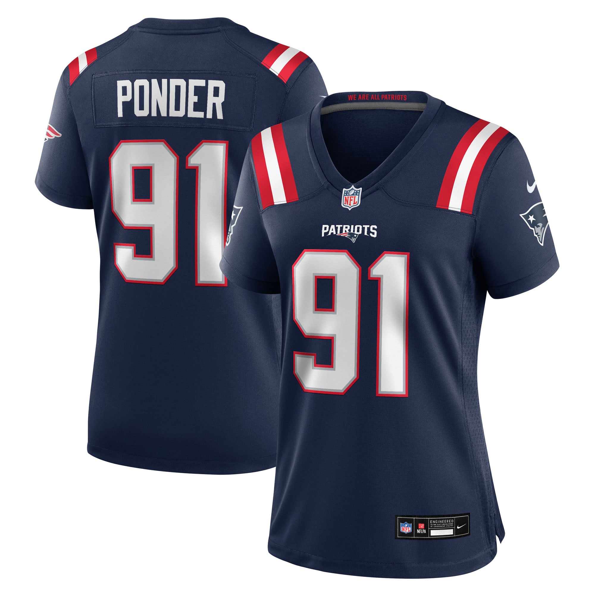 Elijah Ponder New England Patriots Game Jersey Navy NFL Football Fan Wear