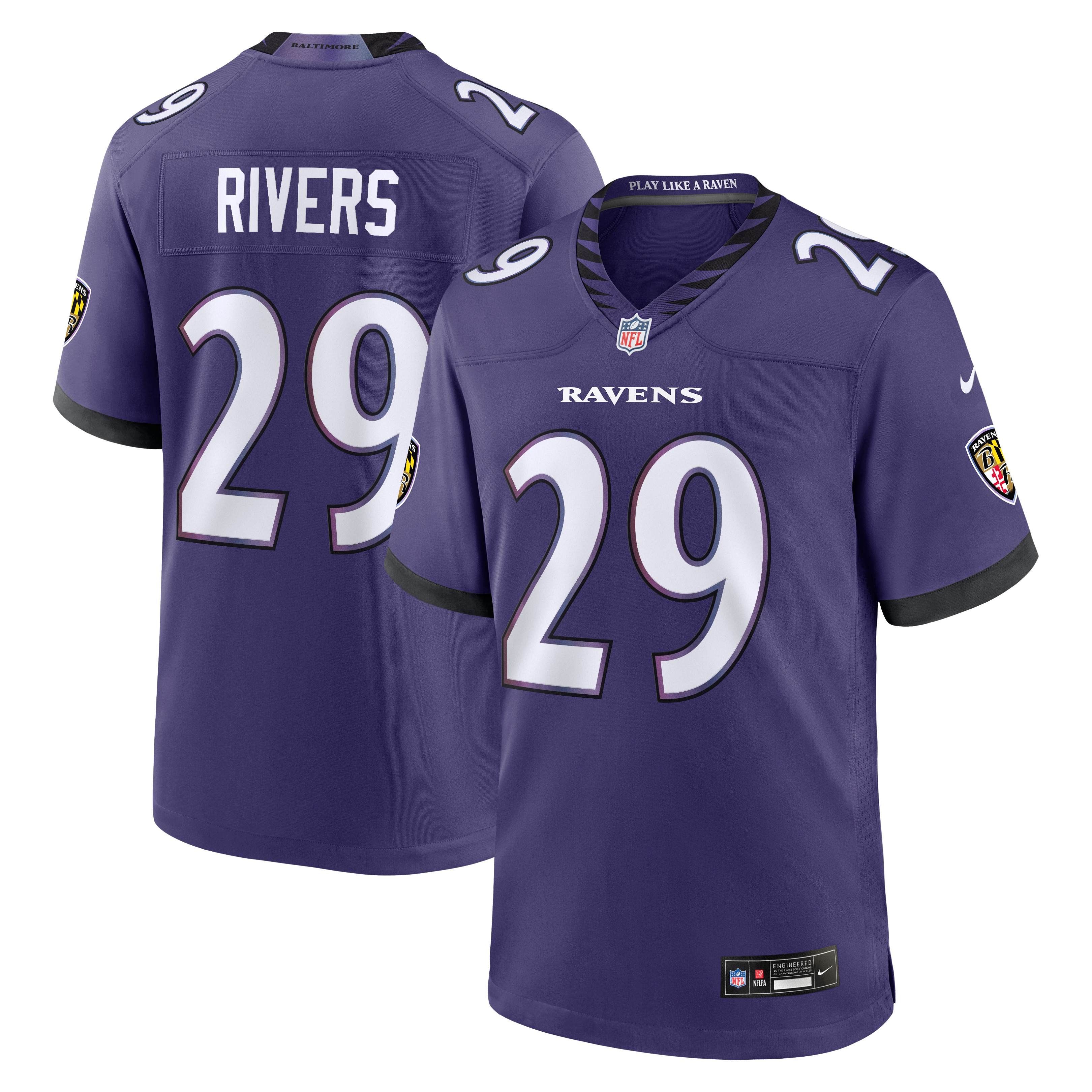 Chandler Rivers Baltimore Ravens Game Jersey Purple NFL Football Fan Wear
