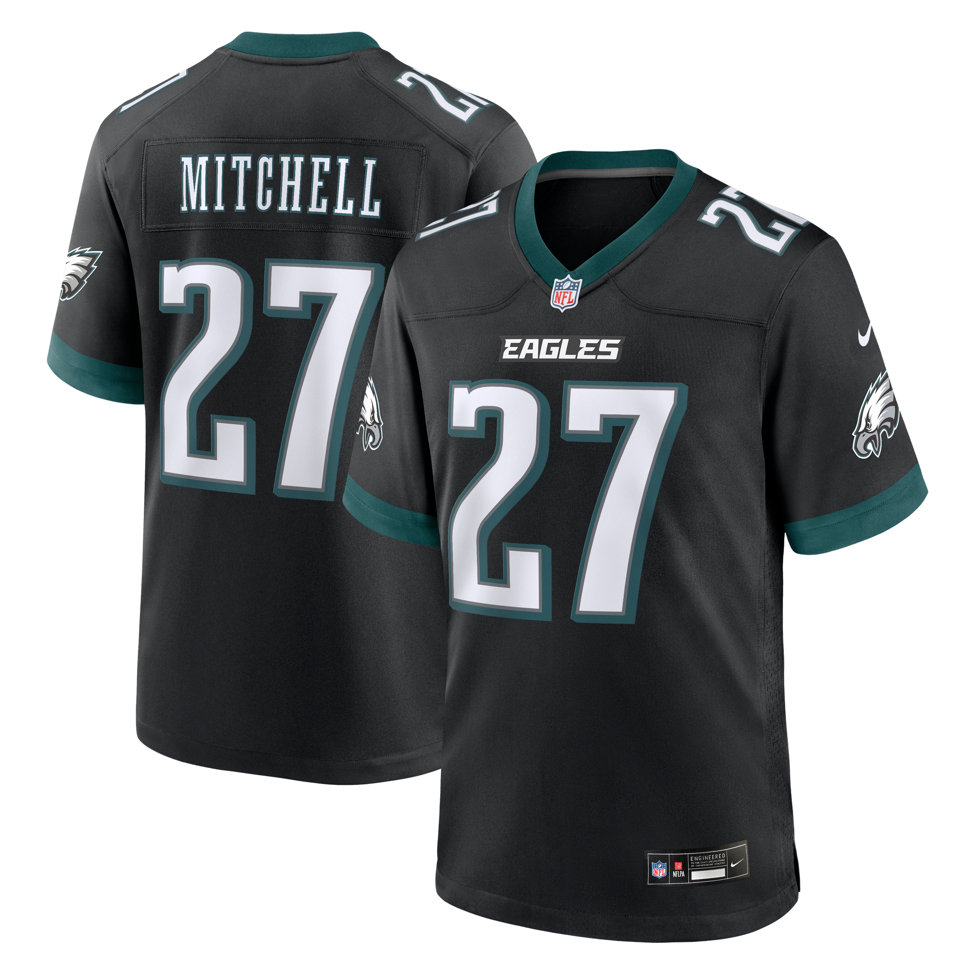 Quinyon Mitchell Philadelphia Eagles Game Jersey Black NFL Football Fan Wear