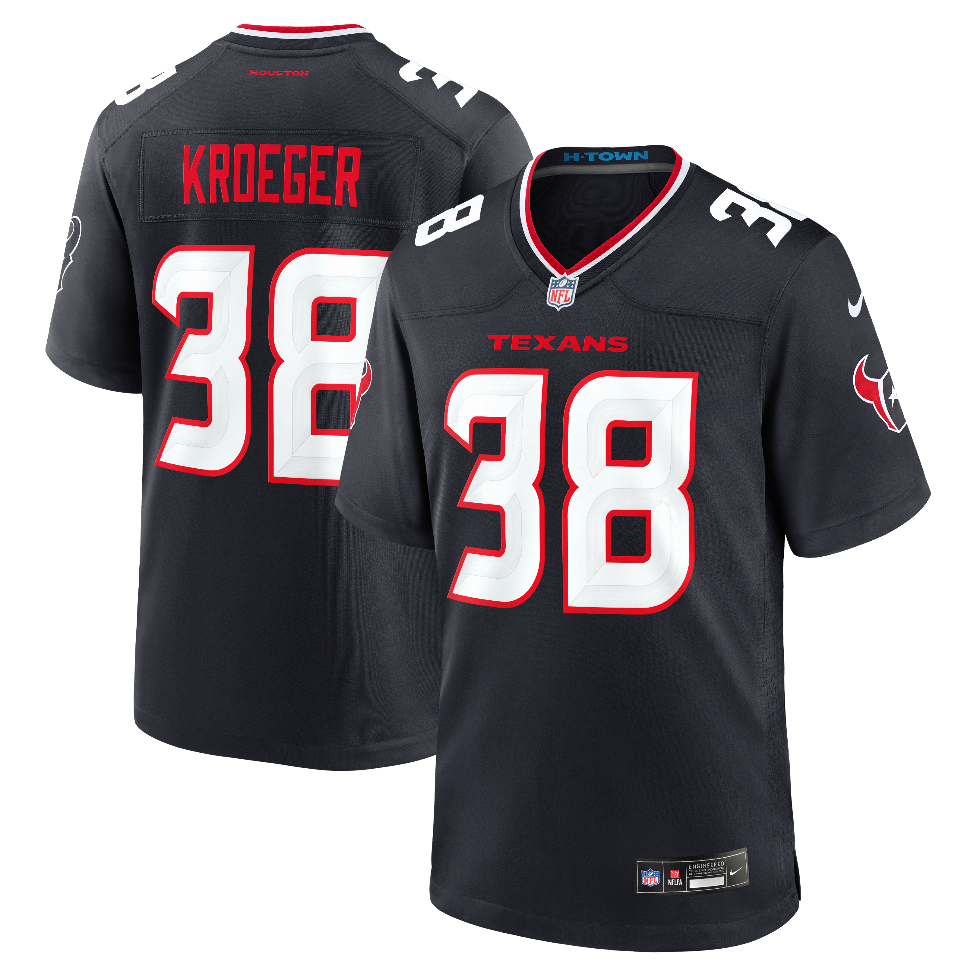 Kai Kroeger Houston Texans Game Jersey Navy NFL Football Fan Wear Kai Kroeger