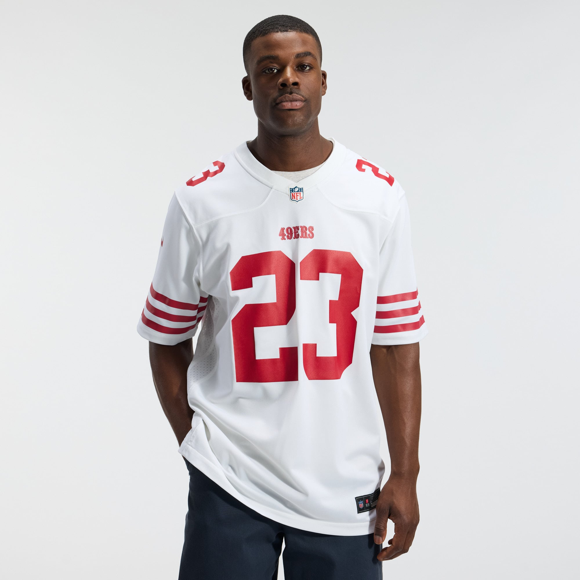 Christian McCaffrey San Francisco 49ers Player Jersey White NFL Football Fan Wear