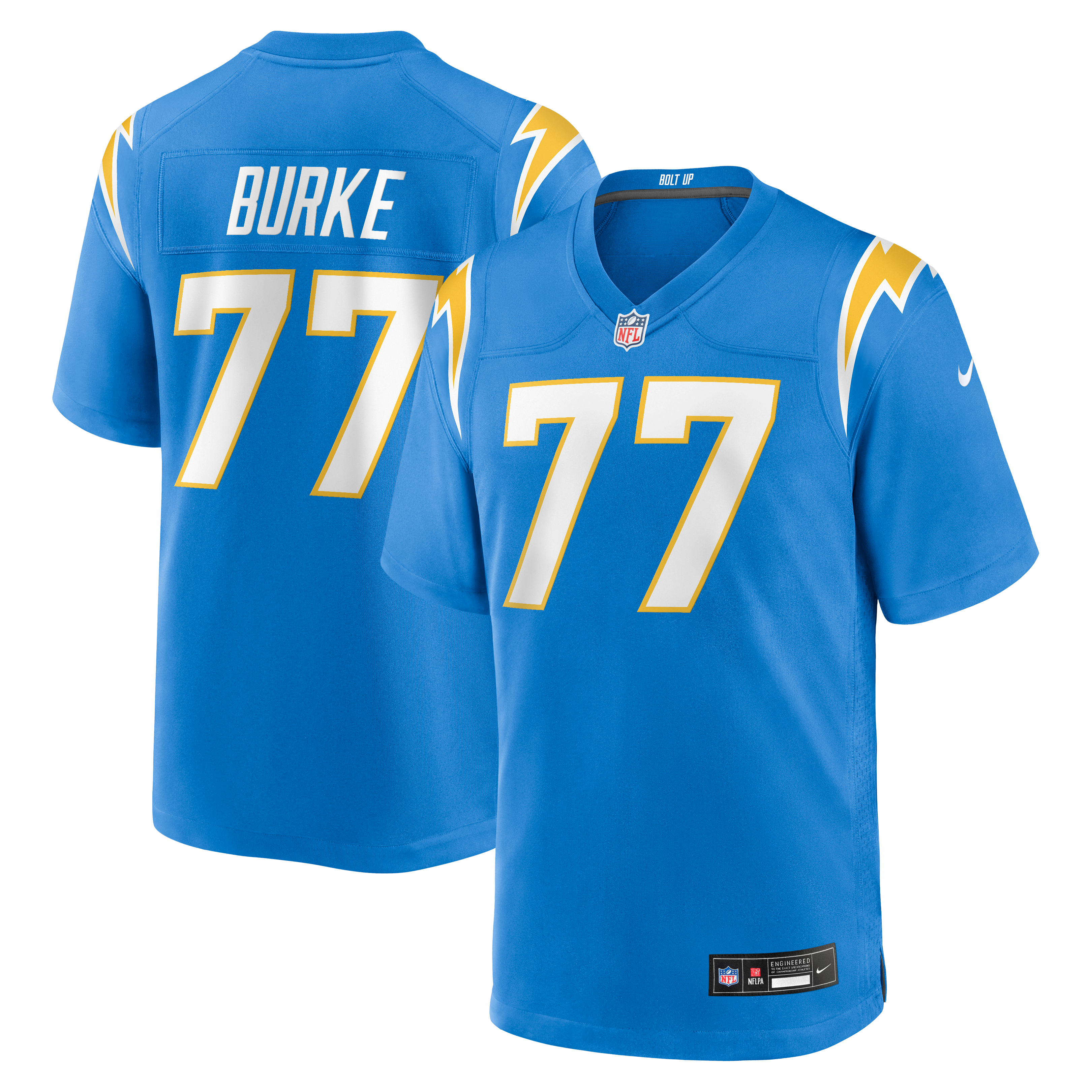 Travis Burke Los Angeles Chargers Game Jersey Powder Blue NFL Football Fan Wear Travis Burke