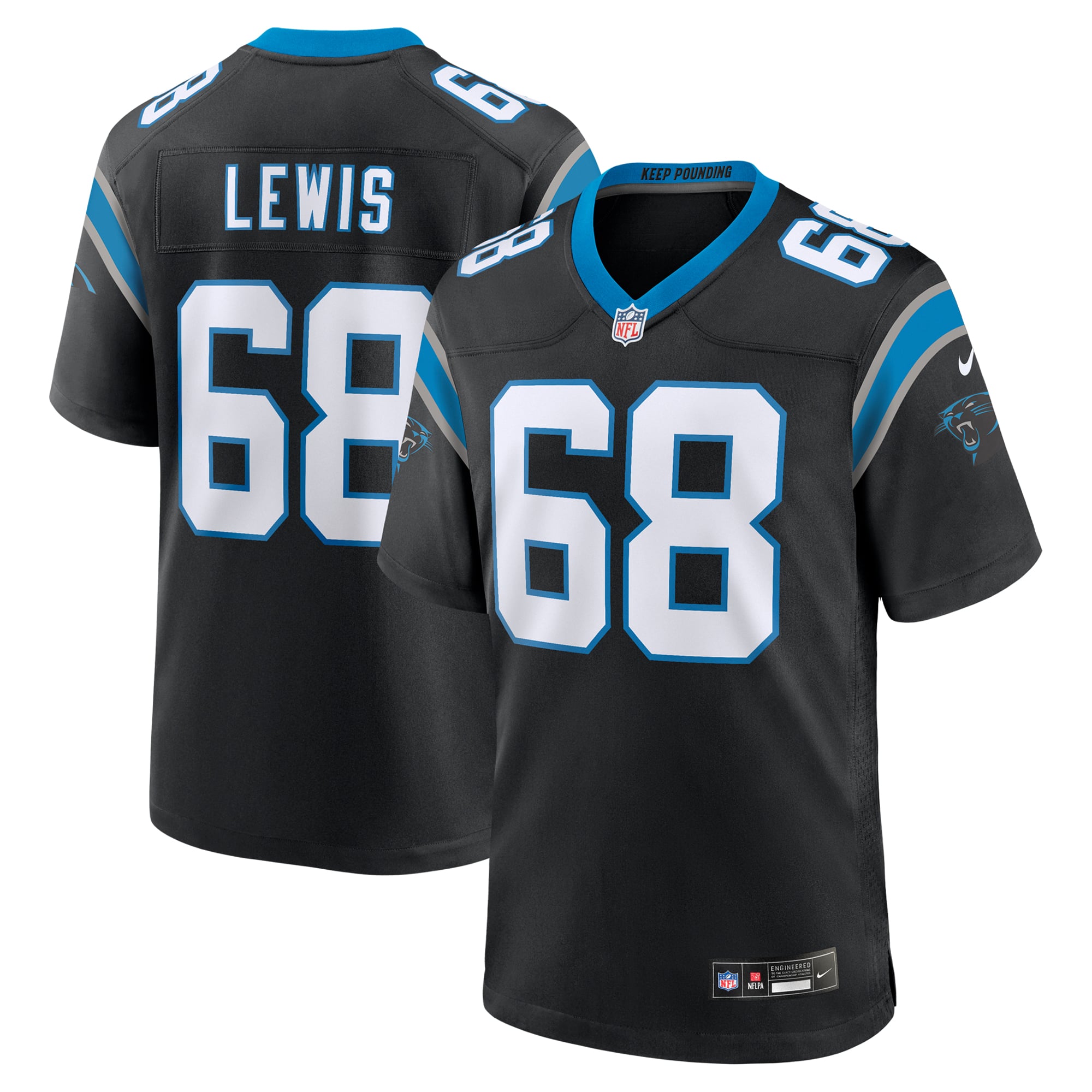 Damien Lewis Carolina Panthers Game Jersey Black NFL Football Fan Wear