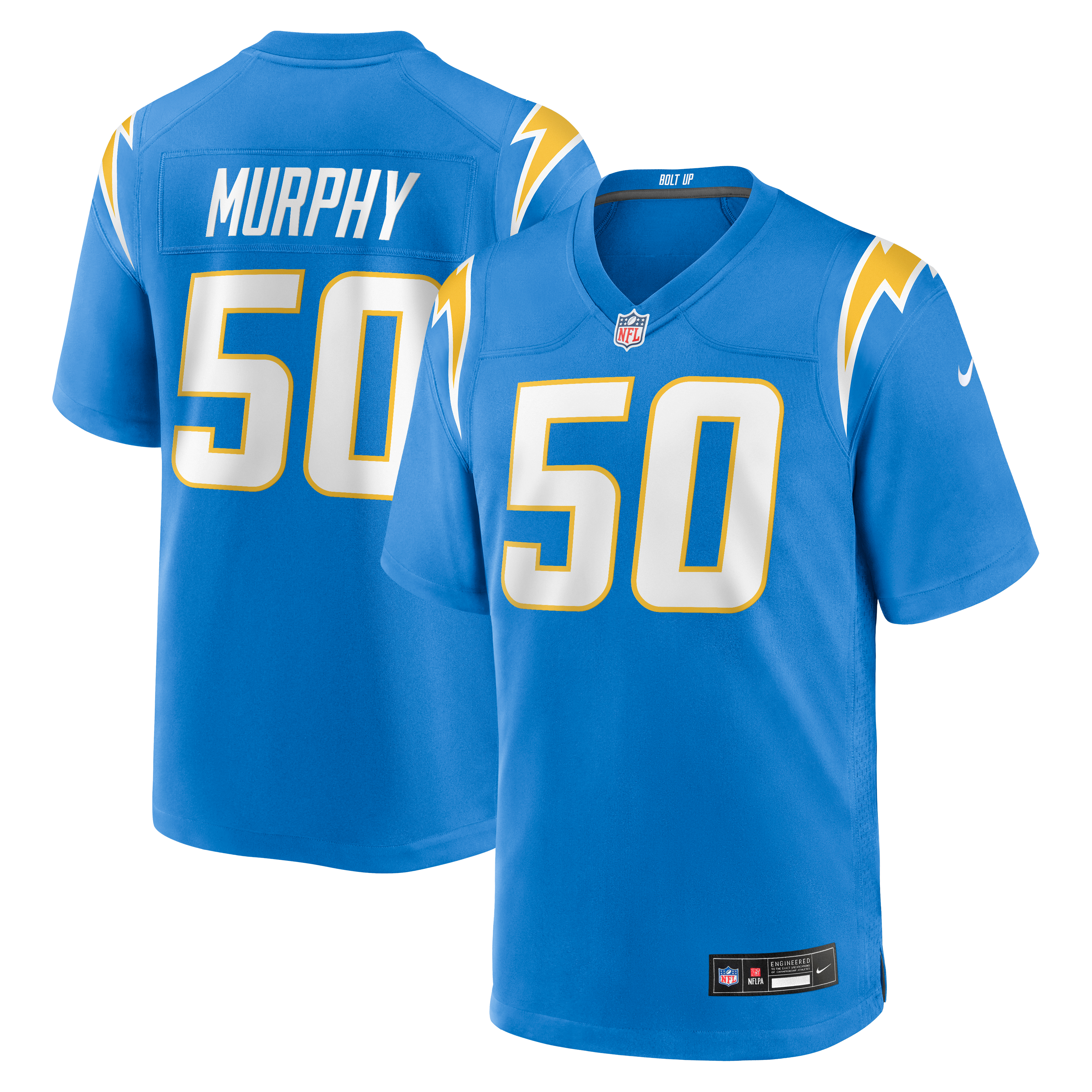 Caleb Murphy Los Angeles Chargers Game Jersey Powder Blue NFL Football Fan Wear Caleb Murphy