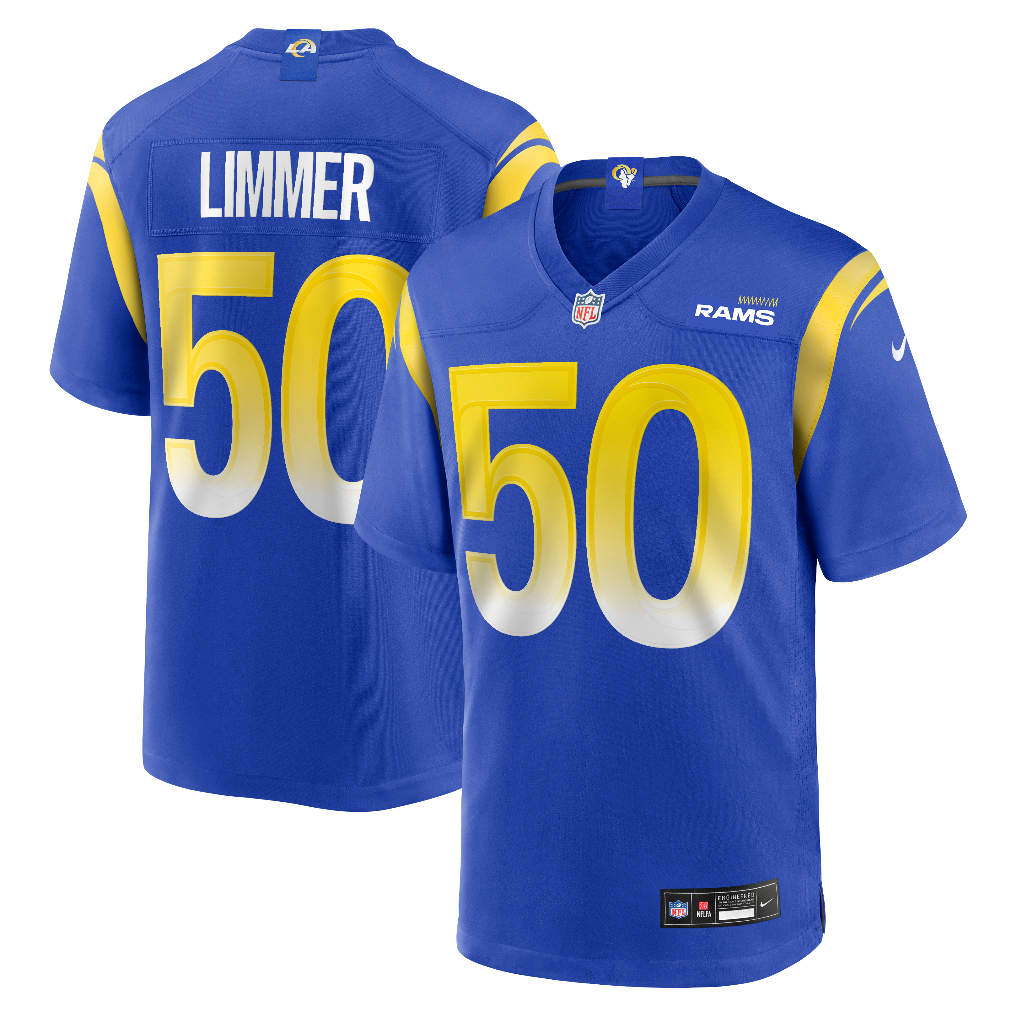 Beaux Limmer Los Angeles Rams Game Jersey Royal NFL Football Fan Wear Beaux Limmer