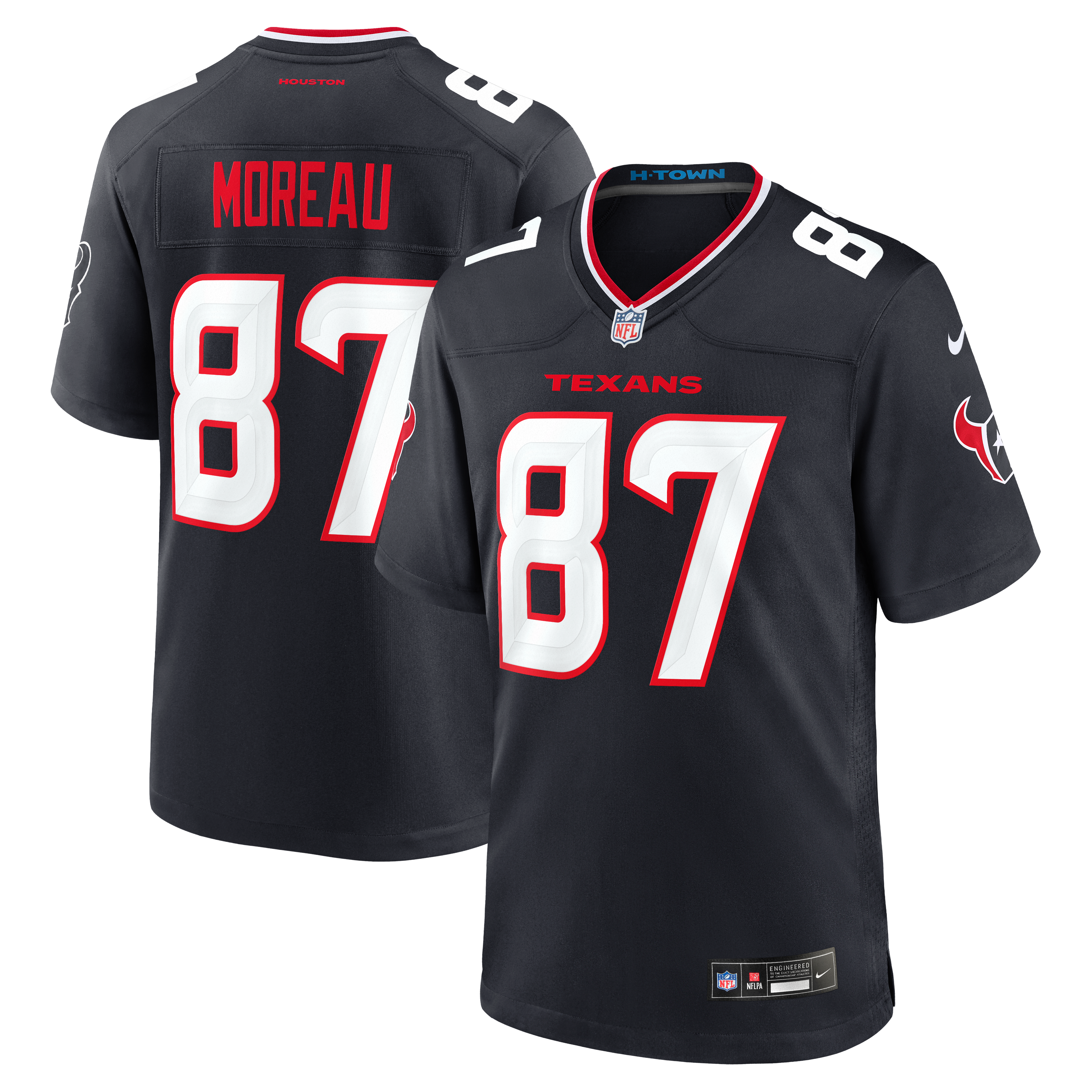 Foster Moreau Houston Texans Game Jersey Navy NFL Football Fan Wear Foster Moreau