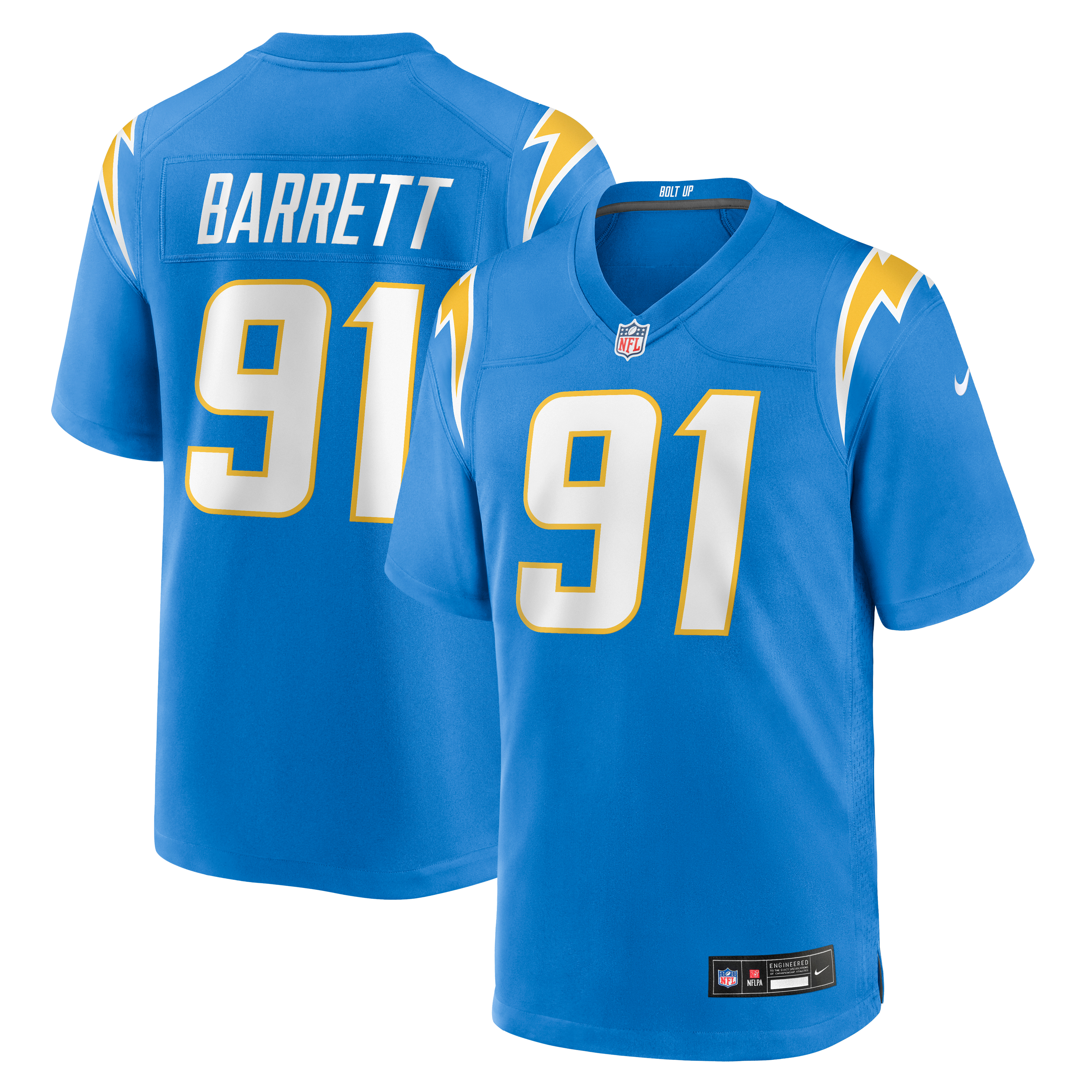 Nick Barrett Los Angeles Chargers Game Jersey Powder Blue NFL Football Fan Wear Nick Barrett