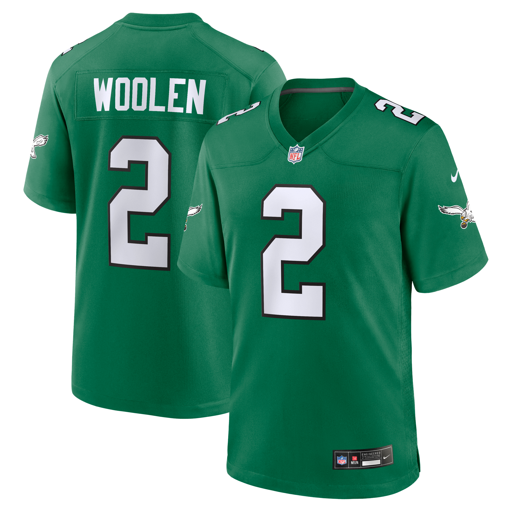 Tariq Woolen Philadelphia Eagles Game Jersey Kelly Green NFL Football Fan Wear