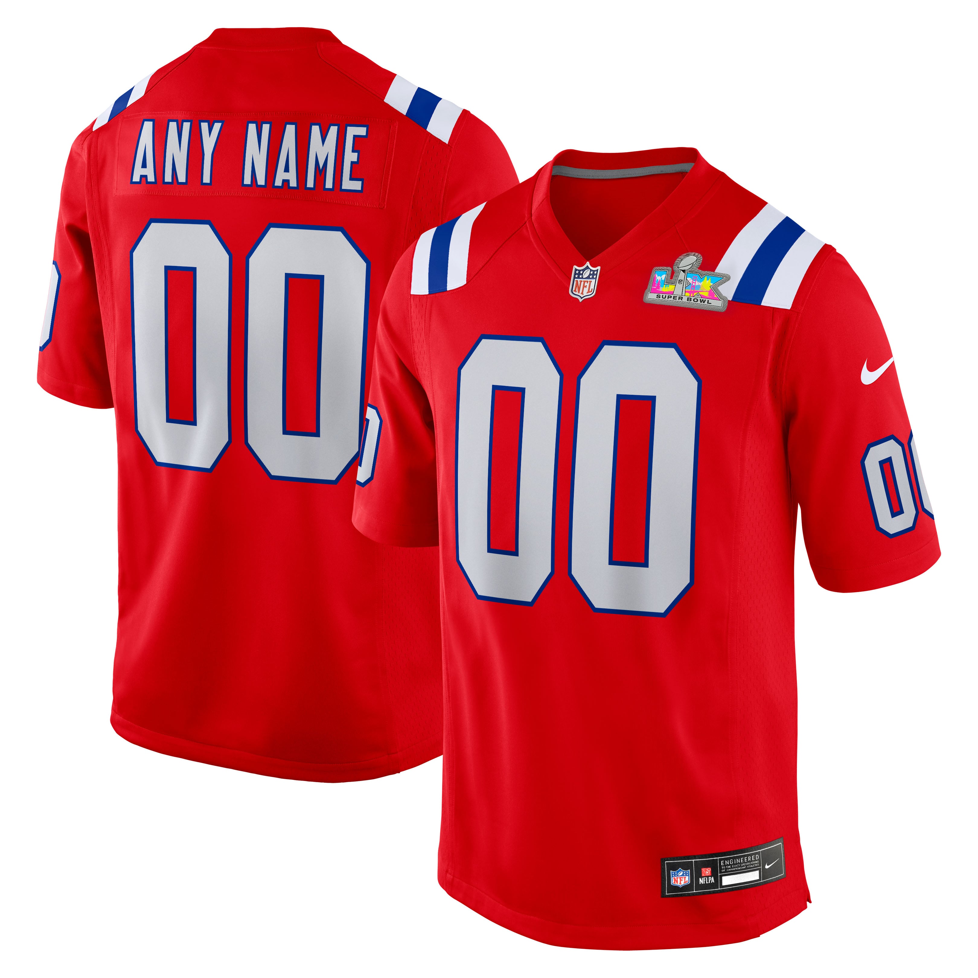 LX Patch New England Patriots Game Jersey Red NFL Football Fan Wear Custom Number