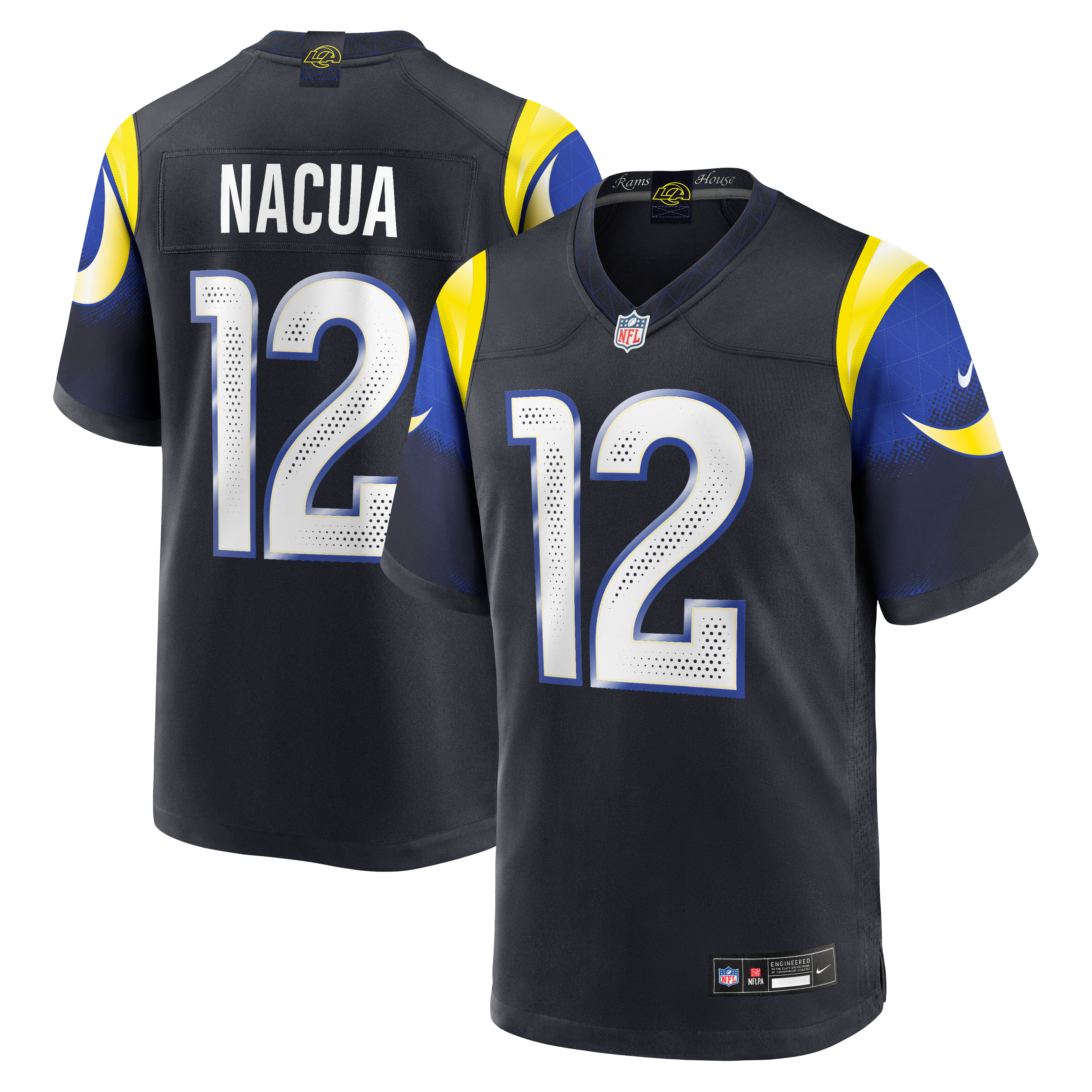 Puka Nacua Dark Los Angeles Rams Game Jersey Blue NFL Football Fan Wear Puka Nacua Dark
