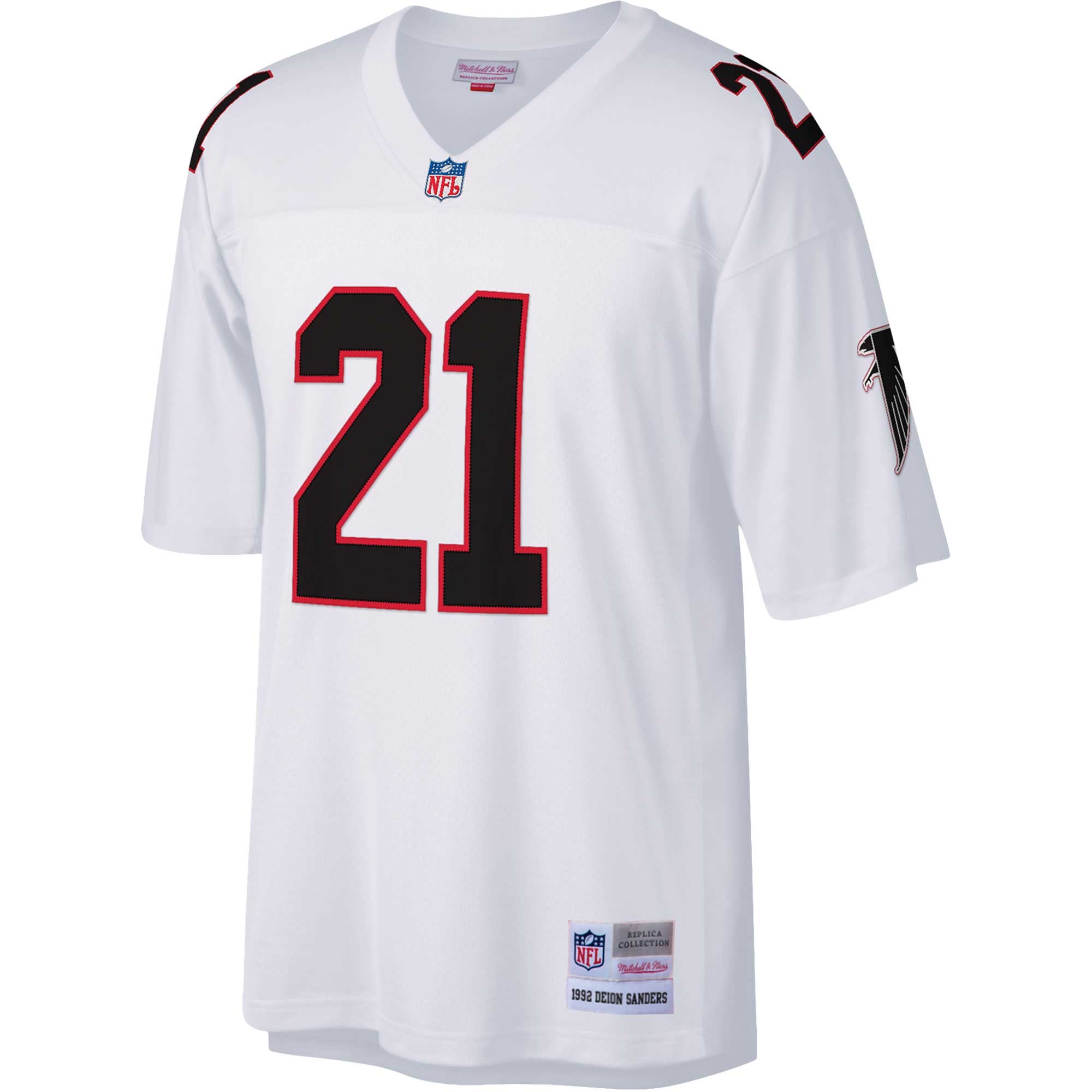 Deion Sanders Mitchell Atlanta Falcons Replica Jersey White NFL Football Fan Wear Deion Sanders Mitchell