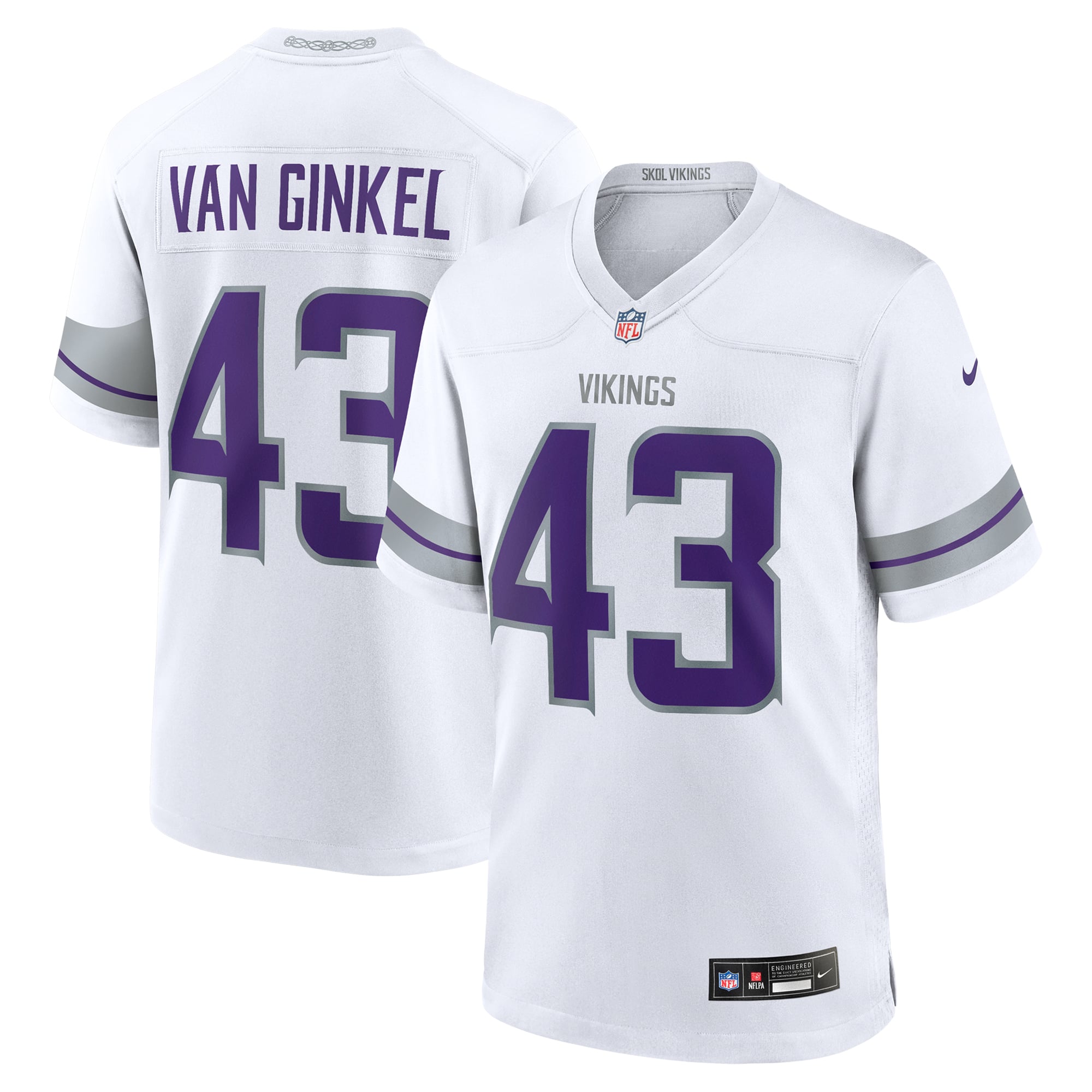 Andrew Van Ginkel Minnesota Vikings Game Jersey White NFL Football Fan Wear