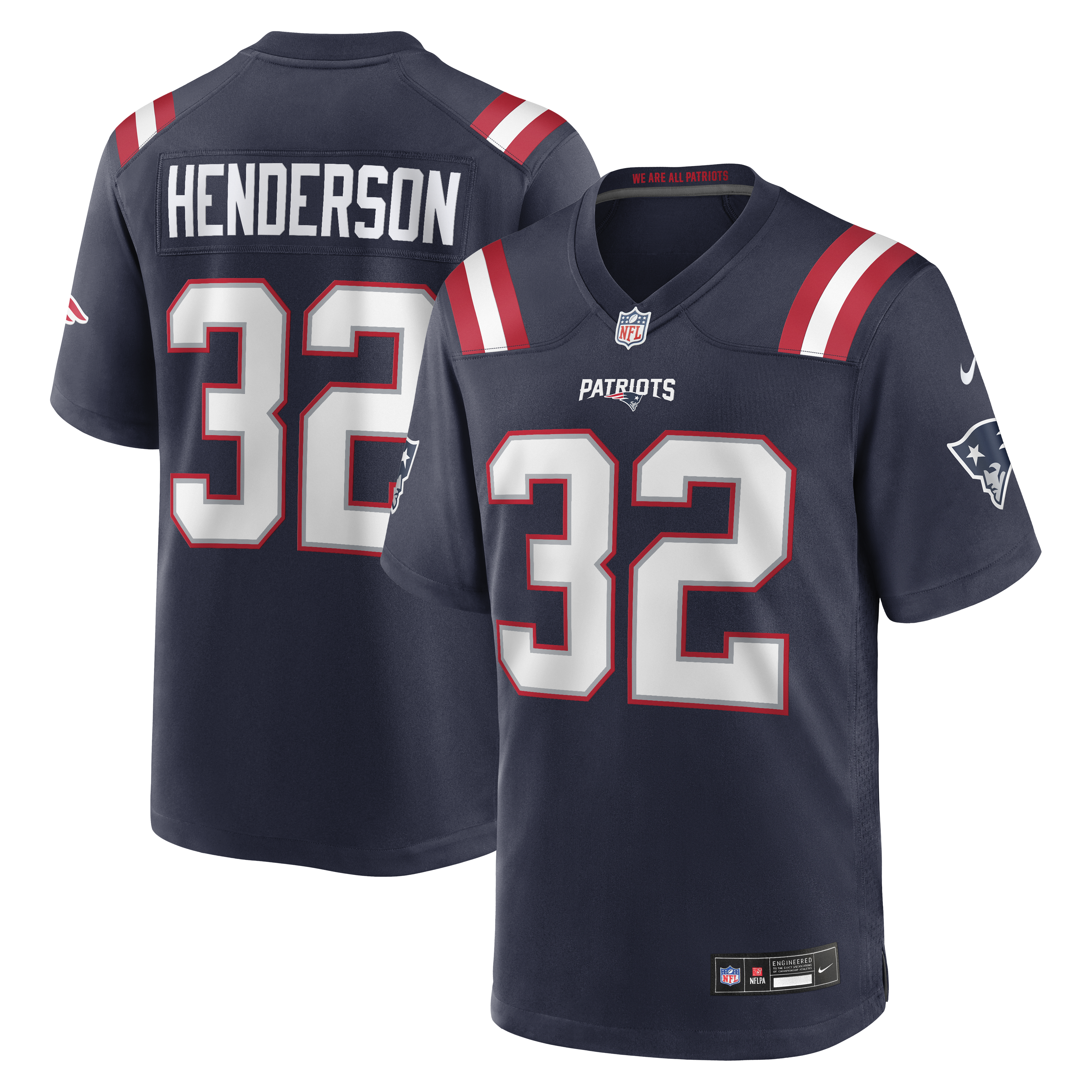 TreVeyon Henderson New England Patriots Game Jersey Navy NFL Football Fan Wear