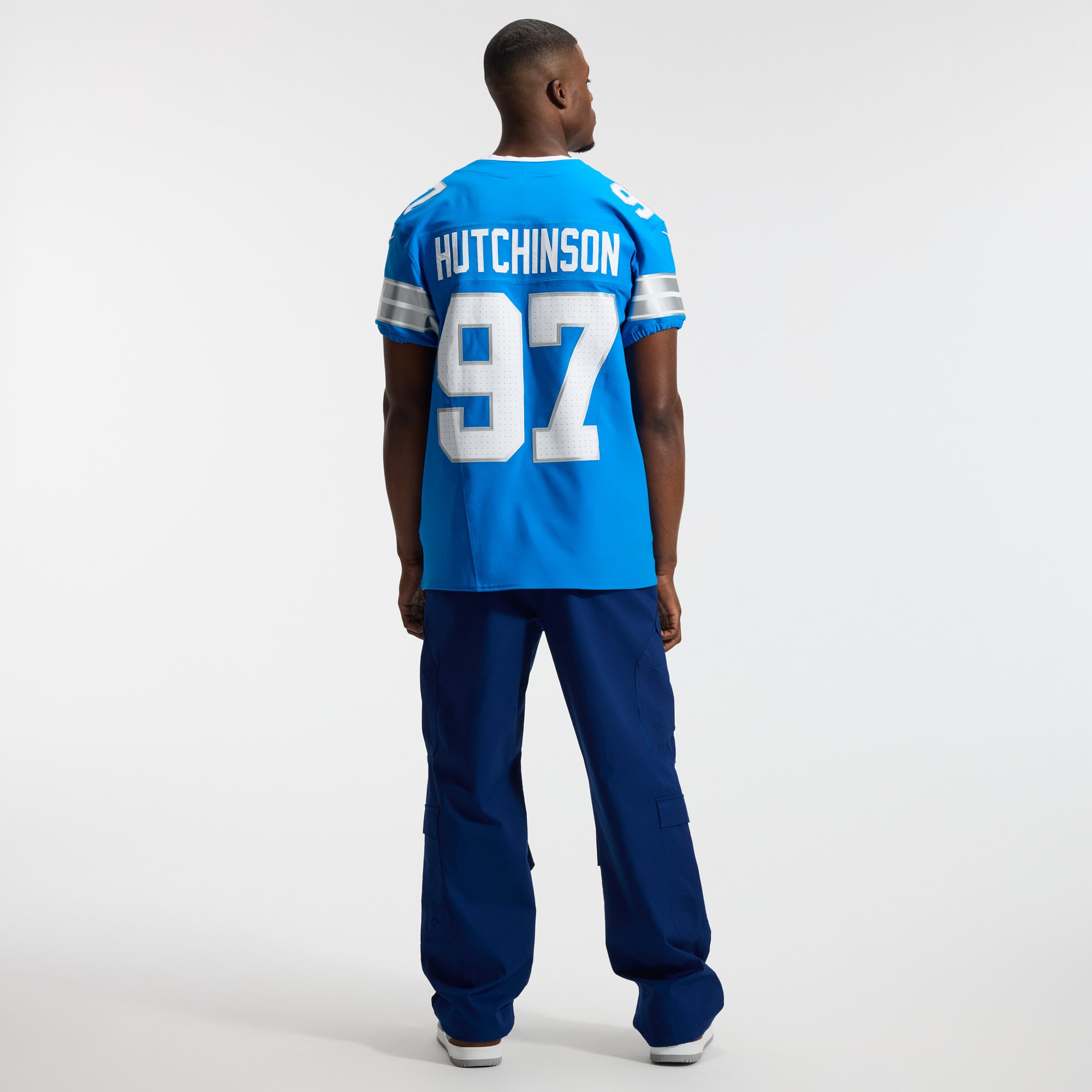 Aidan Hutchinson Detroit Lions Jersey Blue NFL Football Fan Wear Aidan Hutchinson