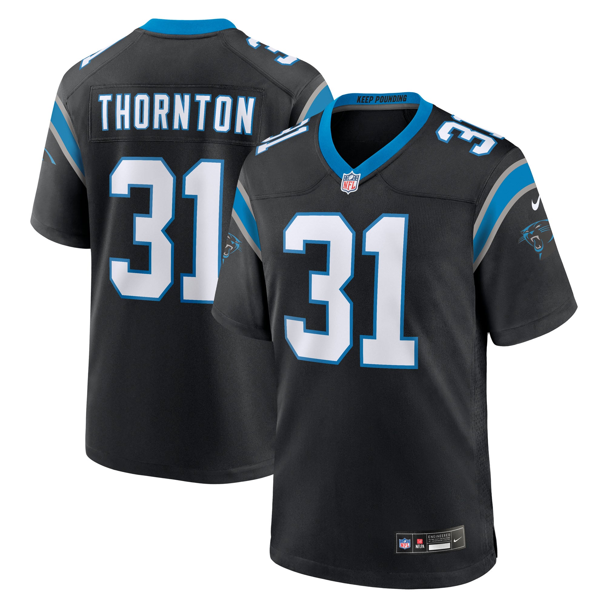 Corey Thornton Carolina Panthers Game Jersey Black NFL Football Fan Wear Corey Thornton