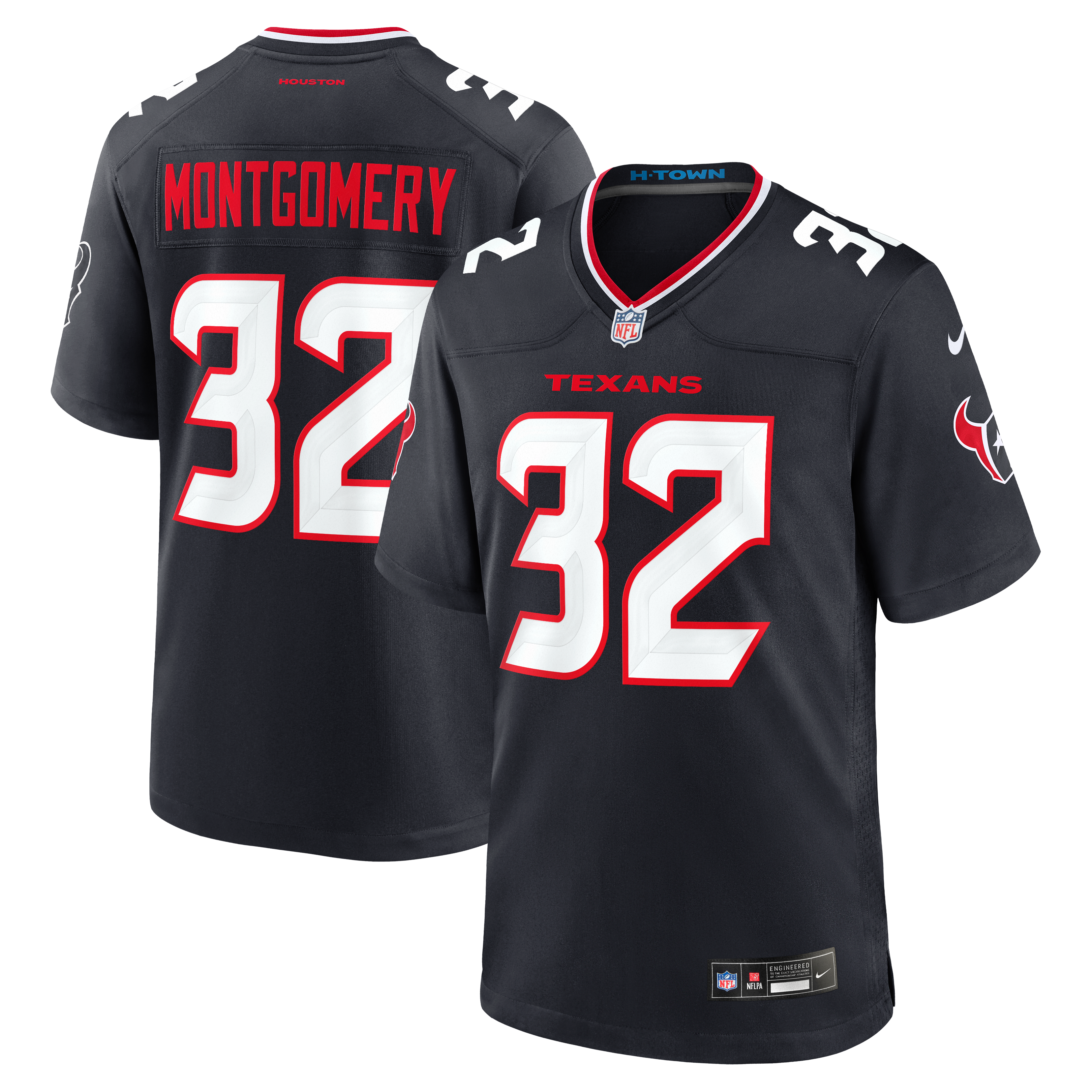 David Montgomery Houston Texans Game Jersey Navy NFL Football Fan Wear David Montgomery
