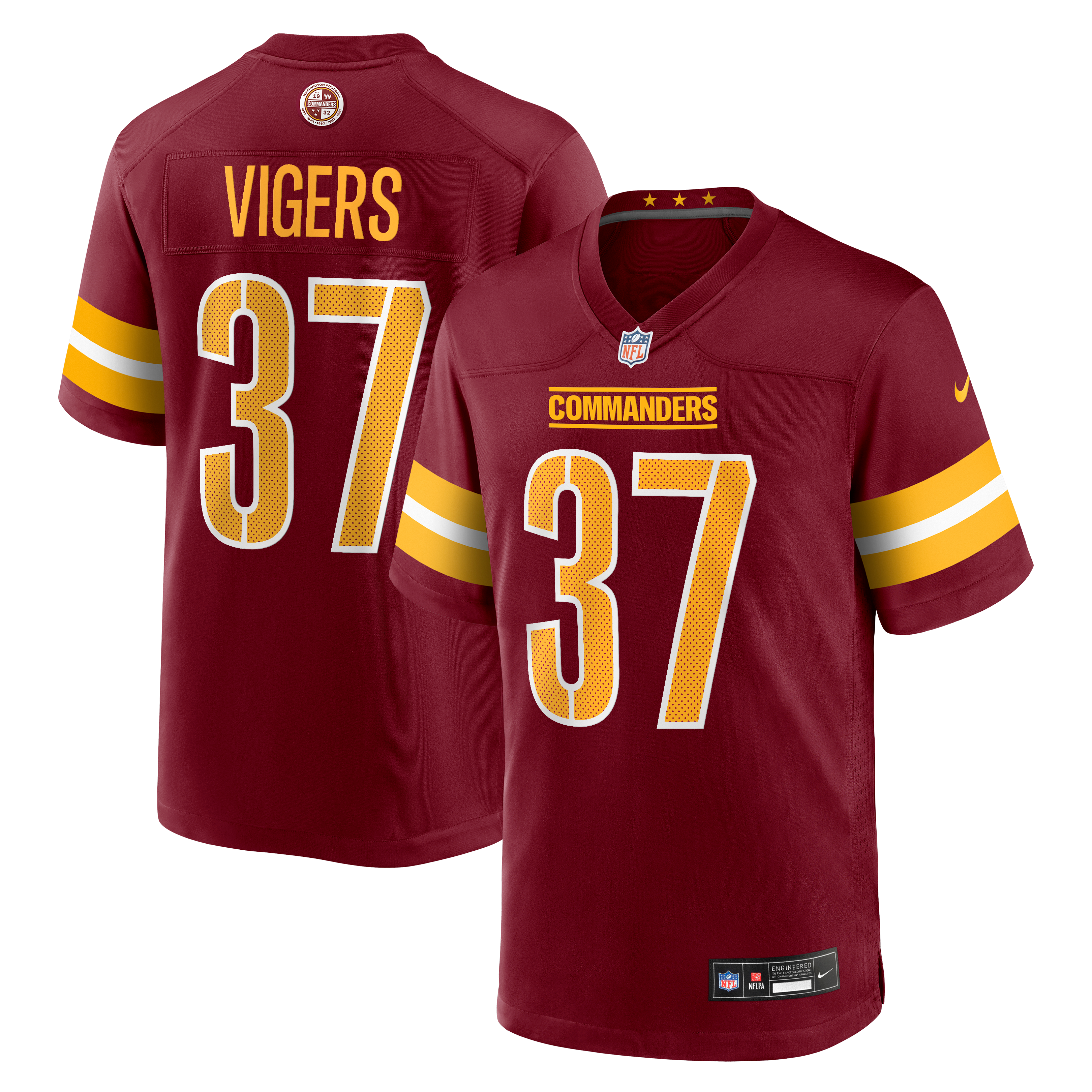 Car'lin Vigers Washington Commanders Game Jersey Burgundy NFL Football Fan Wear