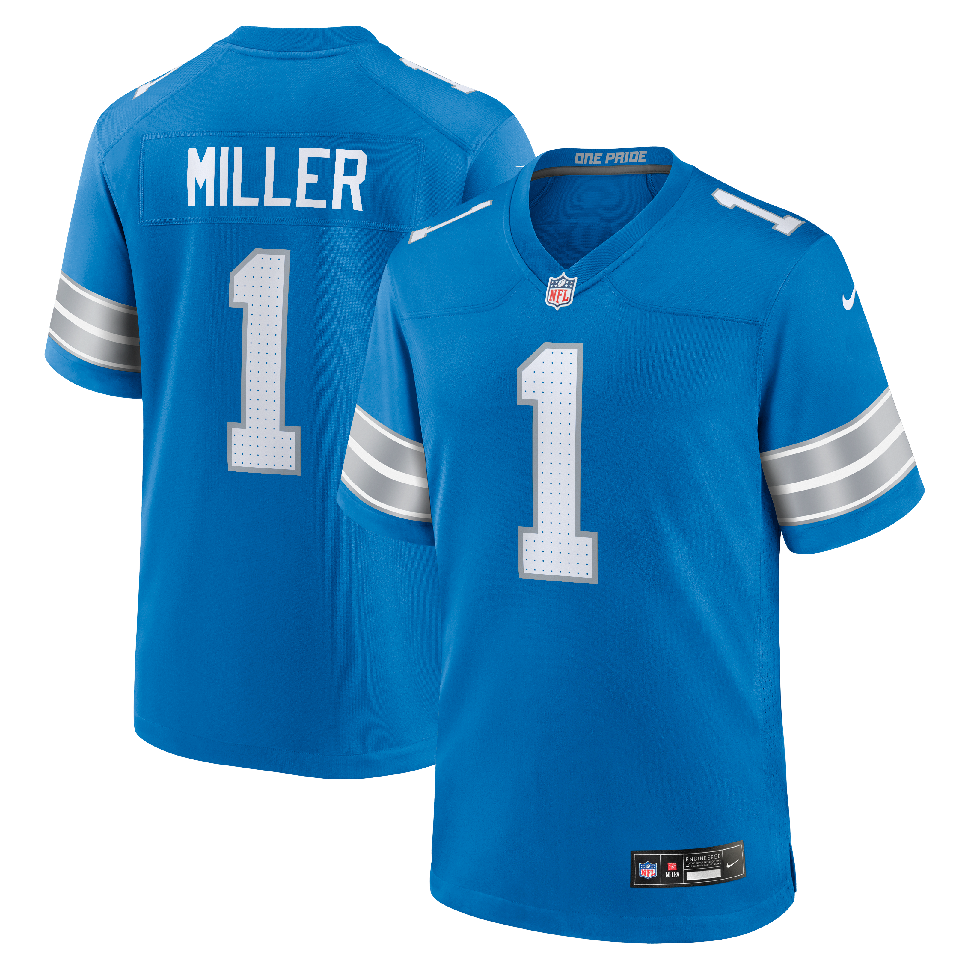 Blake Miller Detroit Lions Game Jersey Blue NFL Football Fan Wear Blake Miller