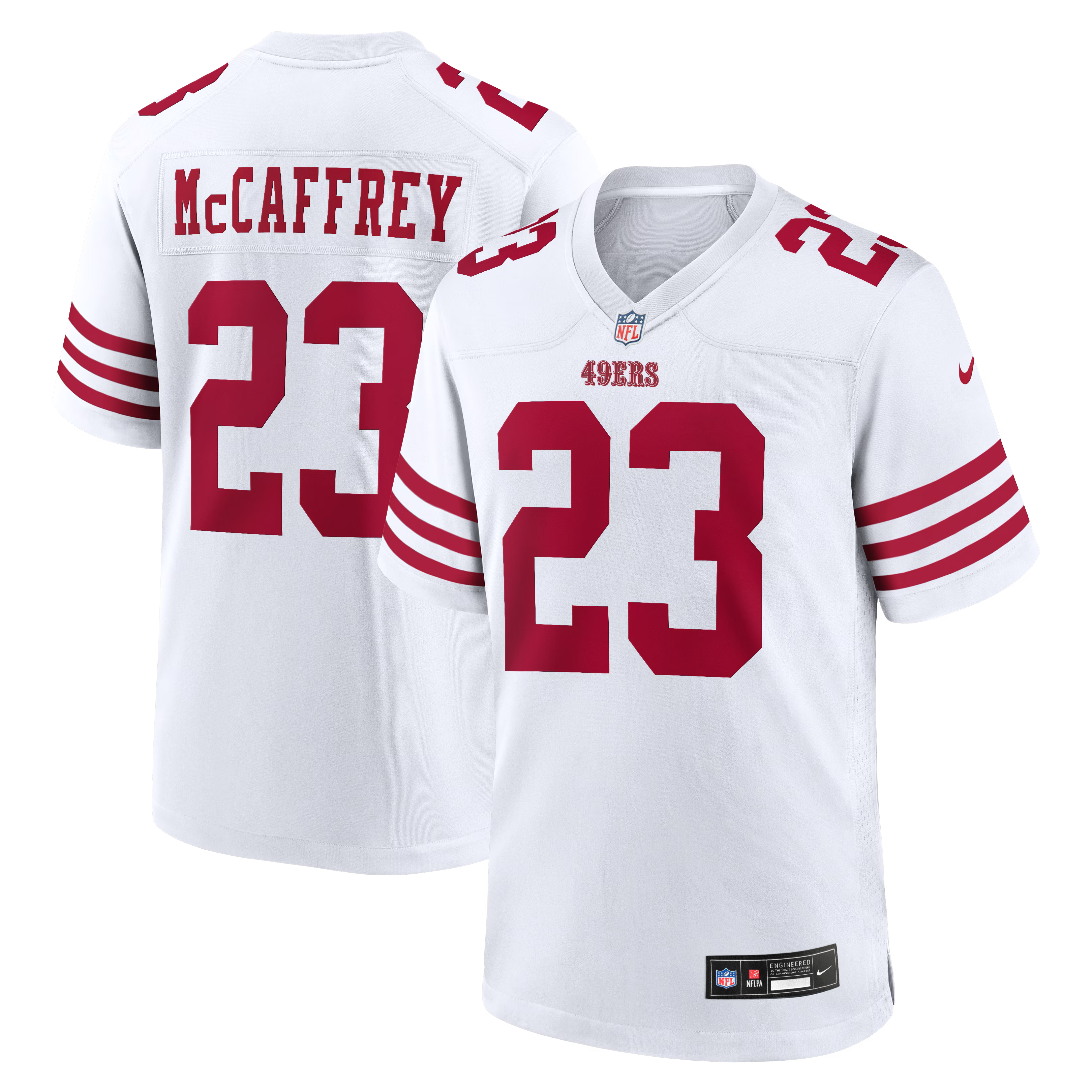 Christian McCaffrey San Francisco 49ers Player Jersey White NFL Football Fan Wear