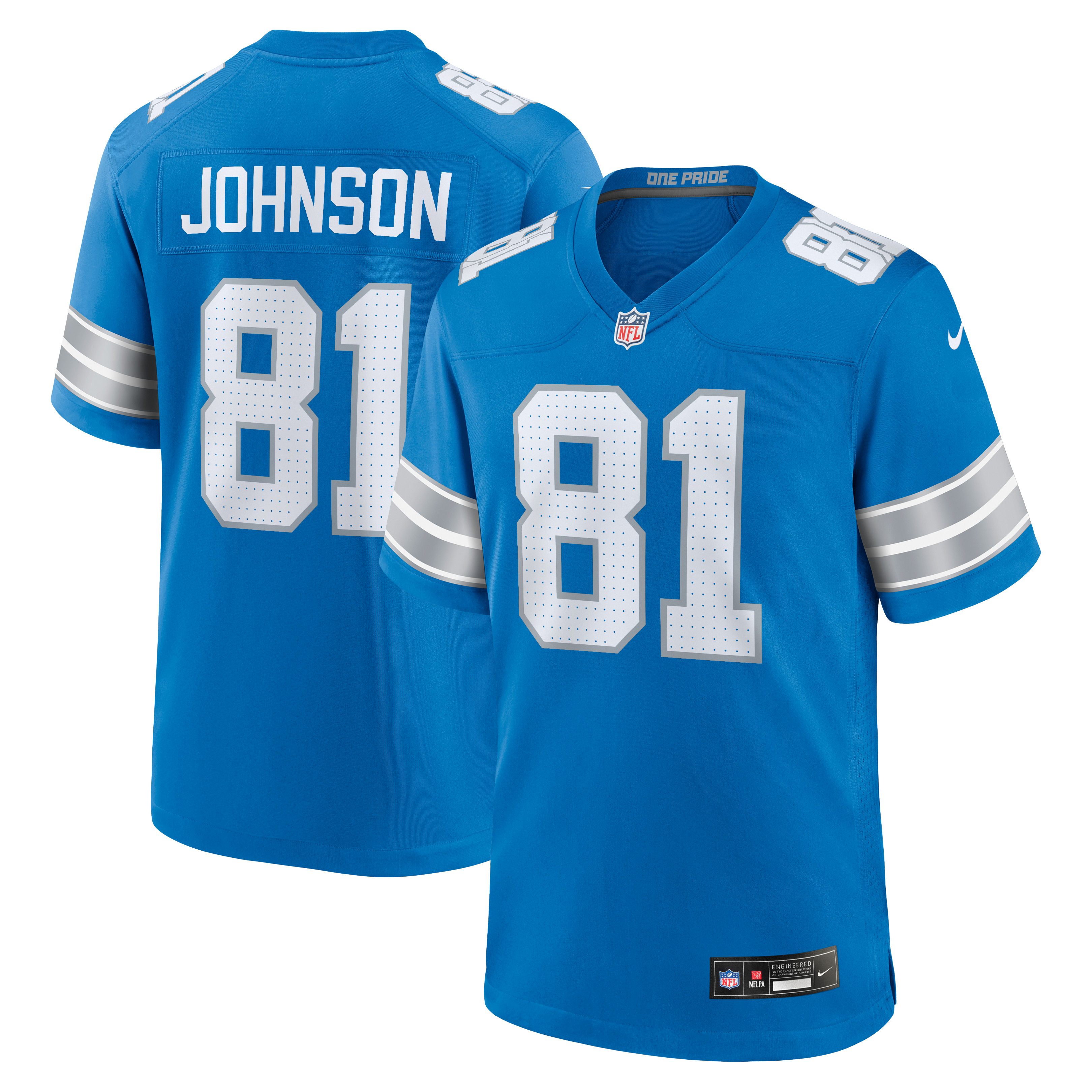 Calvin Johnson Retired Detroit Lions Game Jersey Blue NFL Football Fan Wear